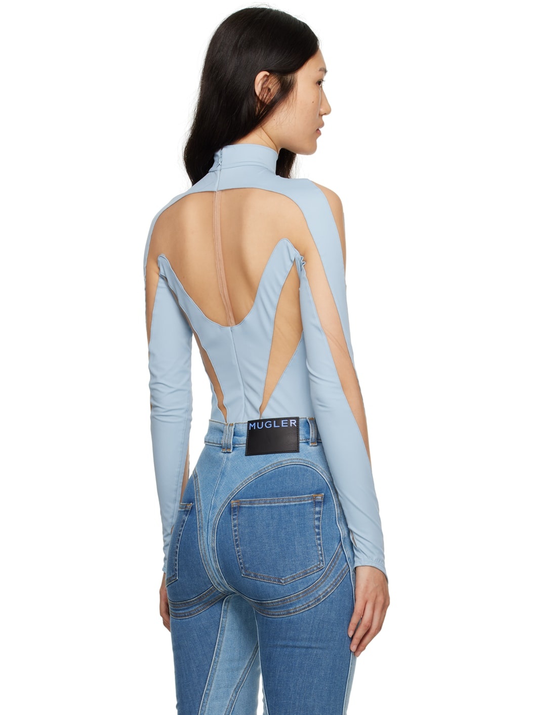Blue & Beige Illusion Bodysuit - 3