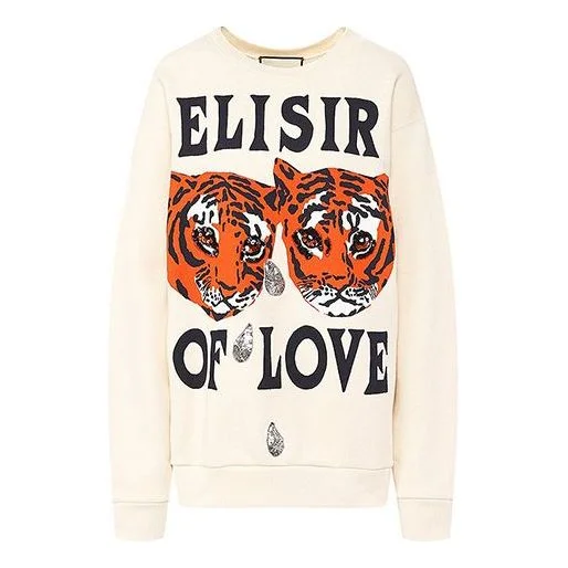 (WMNS) Gucci Cotton Tiger Printed Loose Sweatshirt White 469250-XJBI5-9381 - 1