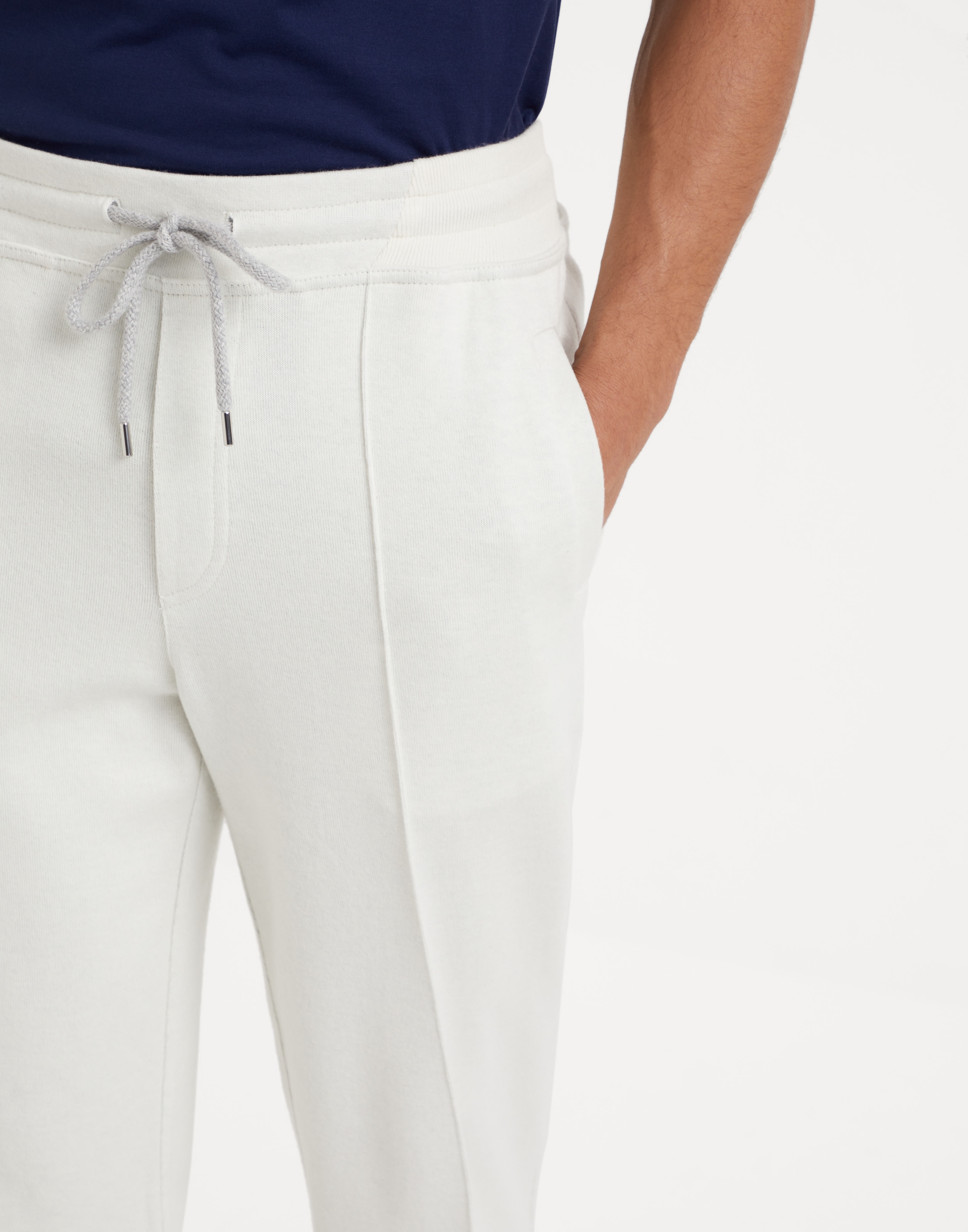 Cashmere and cotton French terry double cloth trousers with Crête detail and elasticated zipper cuff - 3