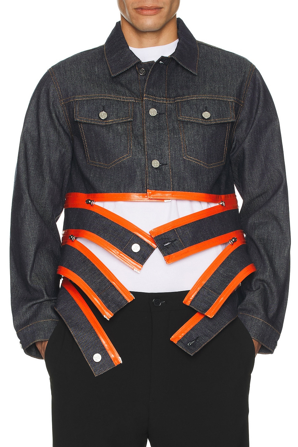 3 Zip Trucker Denim Jacket in Undone Indigo - 4