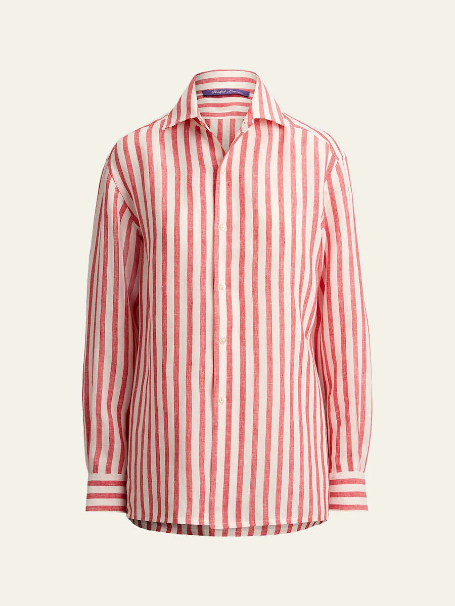 Capri Striped Linen Voile Button-Down Shirt - 1