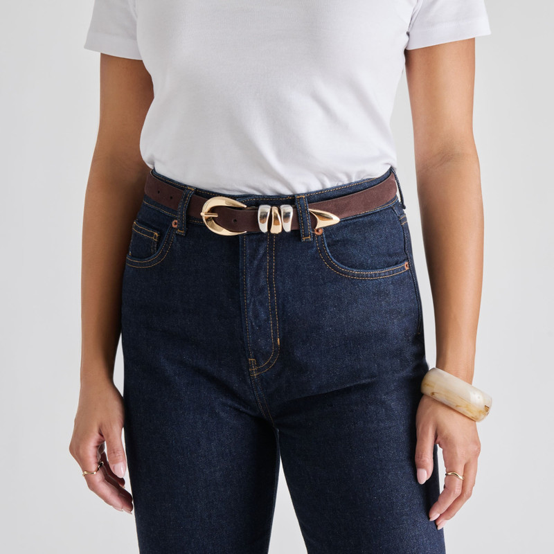MIXED METAL BUCKLE BELT MAHOGANY 4