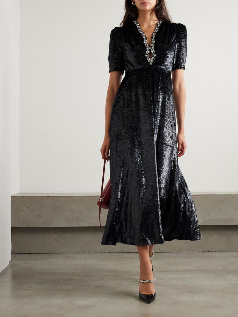 SALONI Tabitha Embellished Metallic Velvet Midi Dress outlook