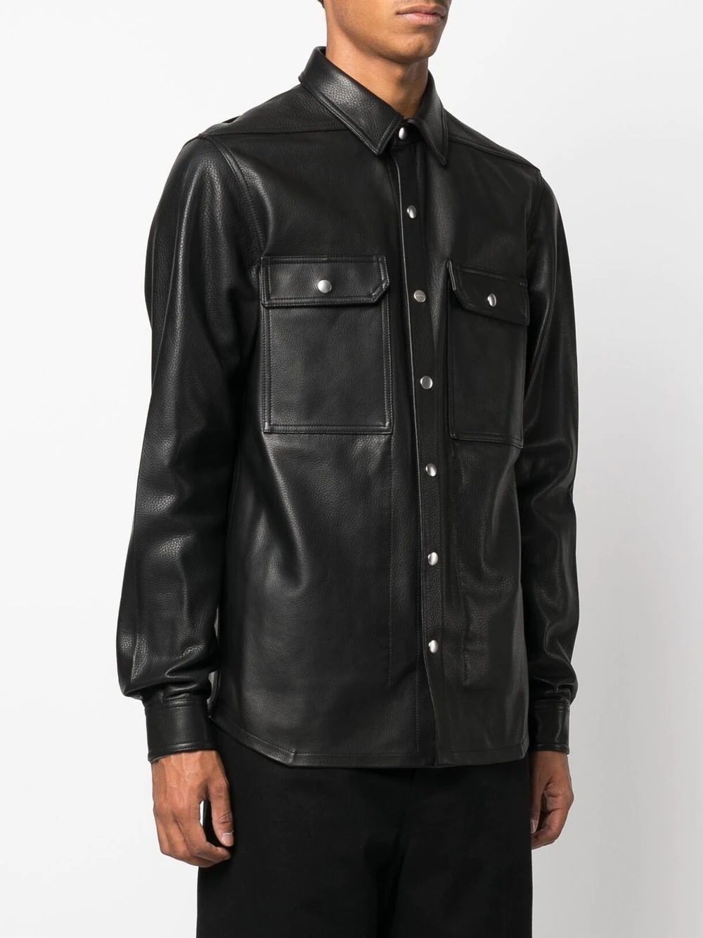 grained leather shirt - 3