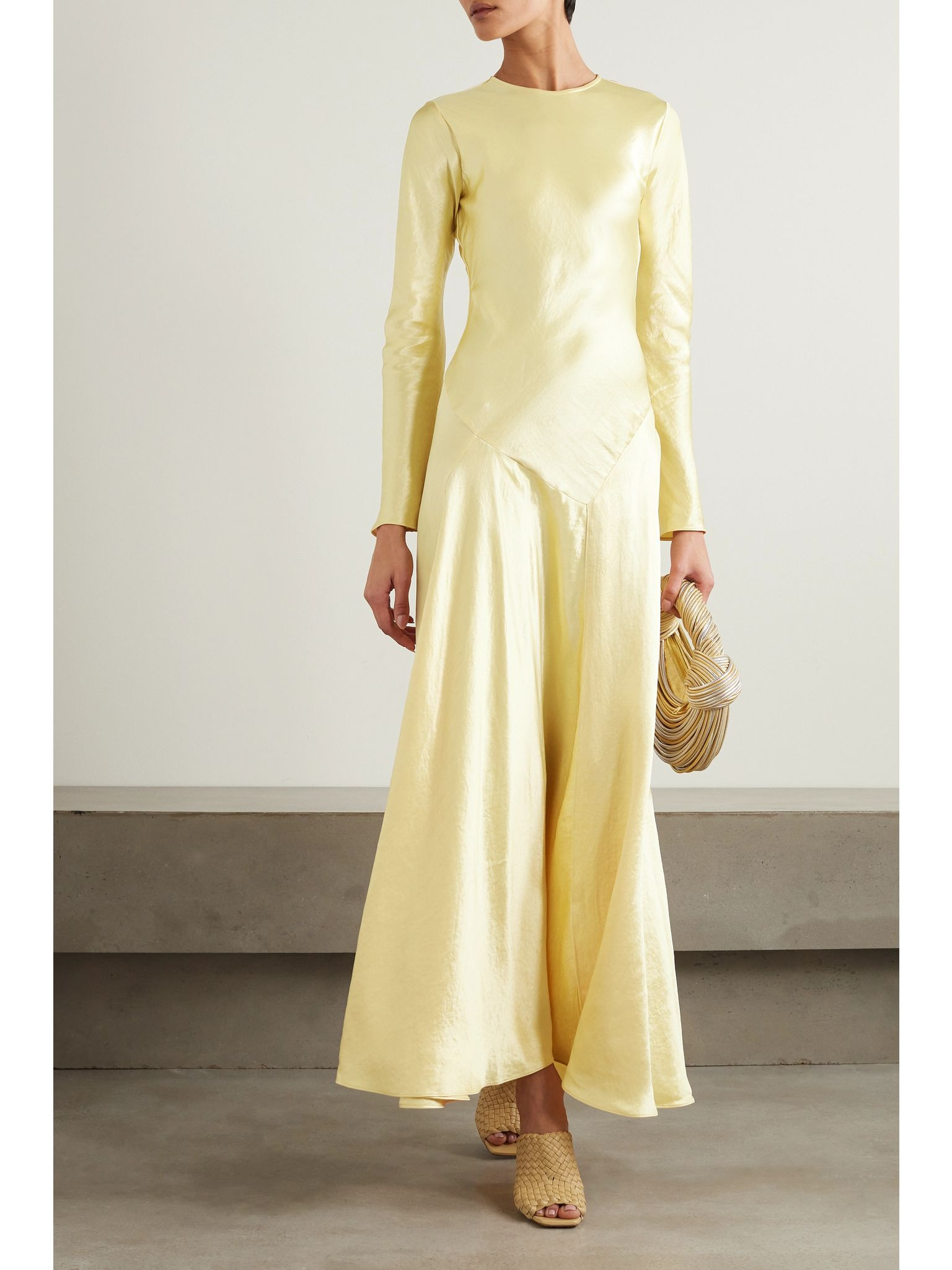 Yara paneled hammered-satin gown Yellow - 2