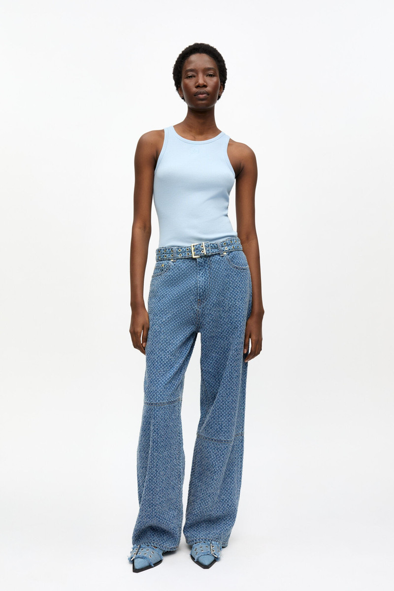 GANNI BLUE FLUFFY DENIM IZEY BELT JEANS outlook