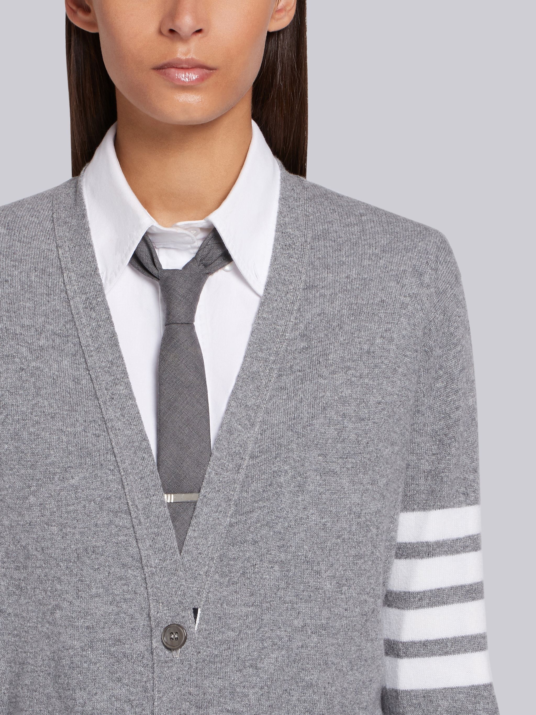 Light Grey Cashmere 4-bar V-neck Cardigan - 4