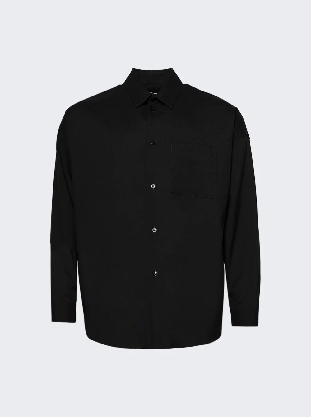 Tropical Wool Long-sleeved Shirt Black - 1