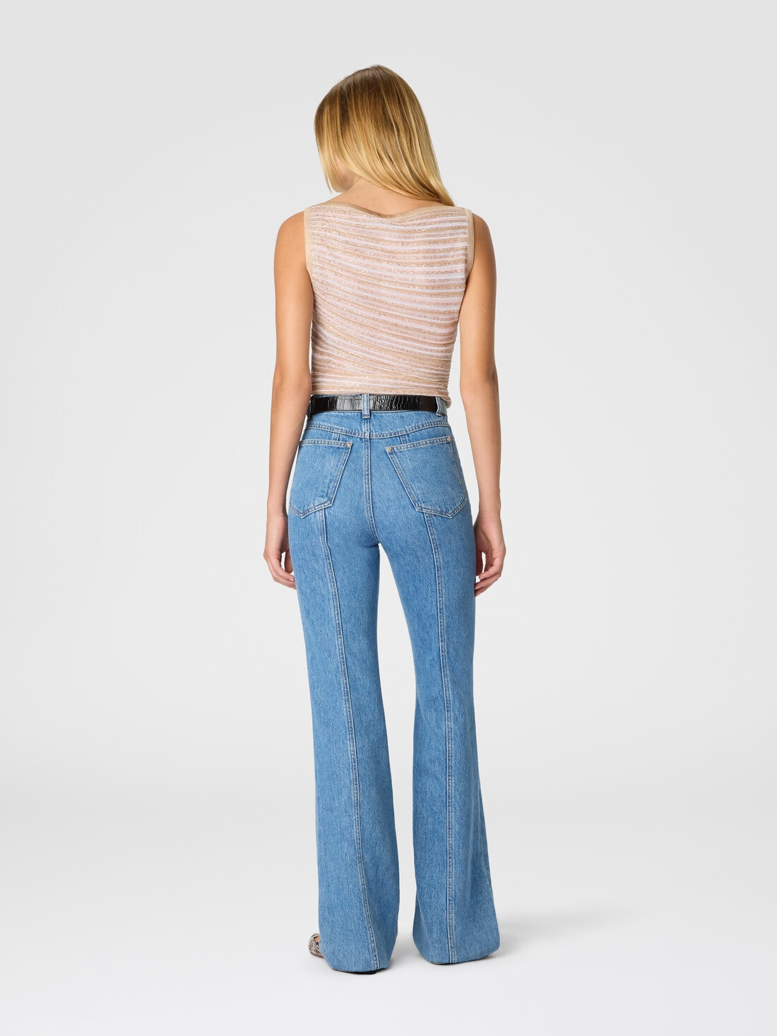 Boat Neck Top with Lamé Stripes - 3