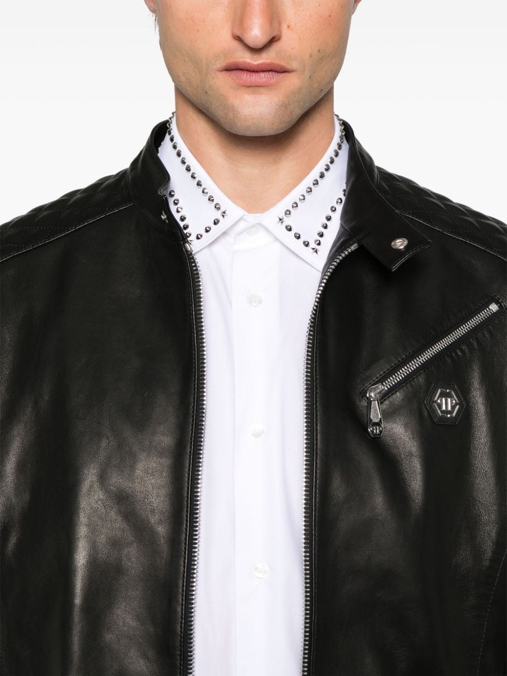 padded leather jacket - 5