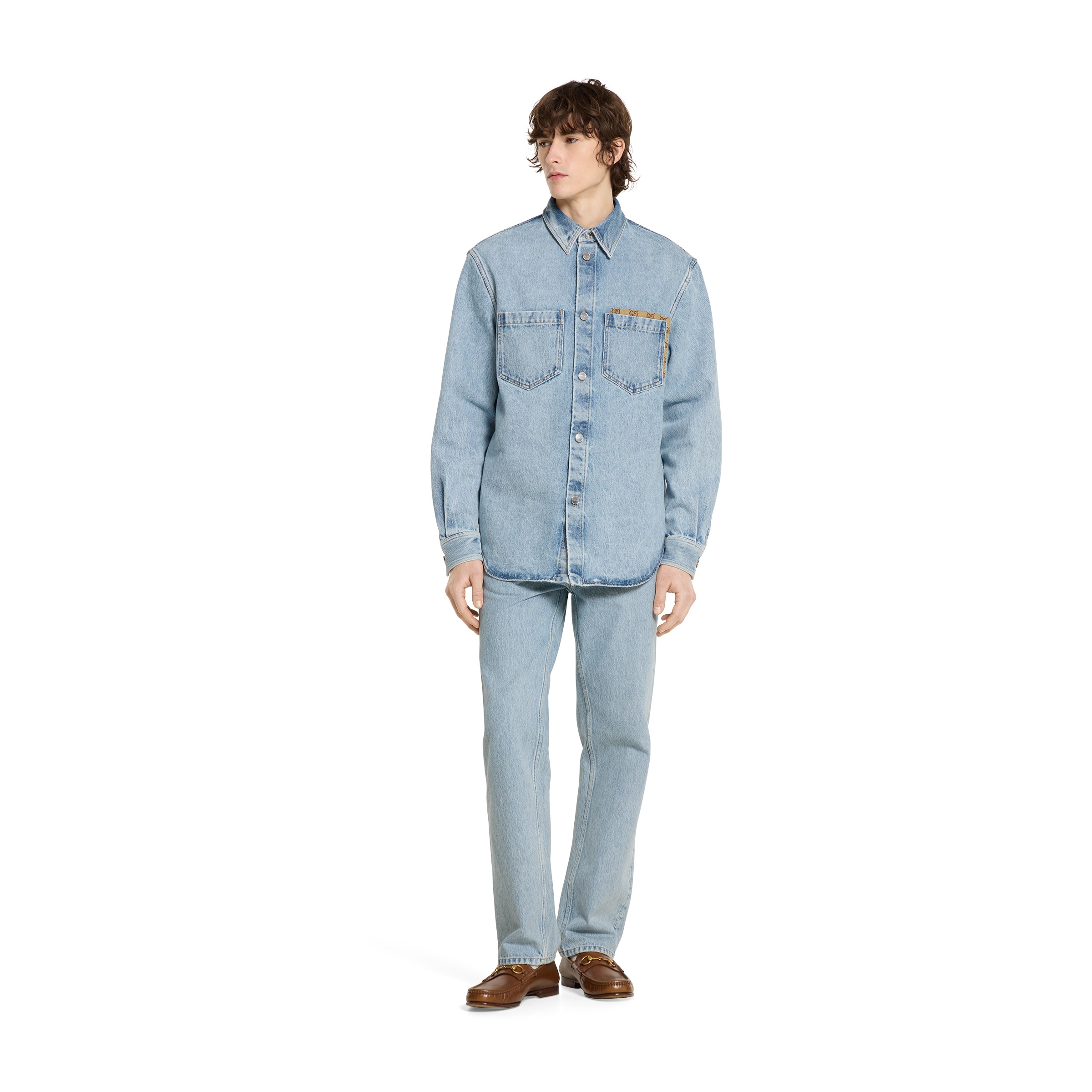 Washed denim pant with GG insert - 2
