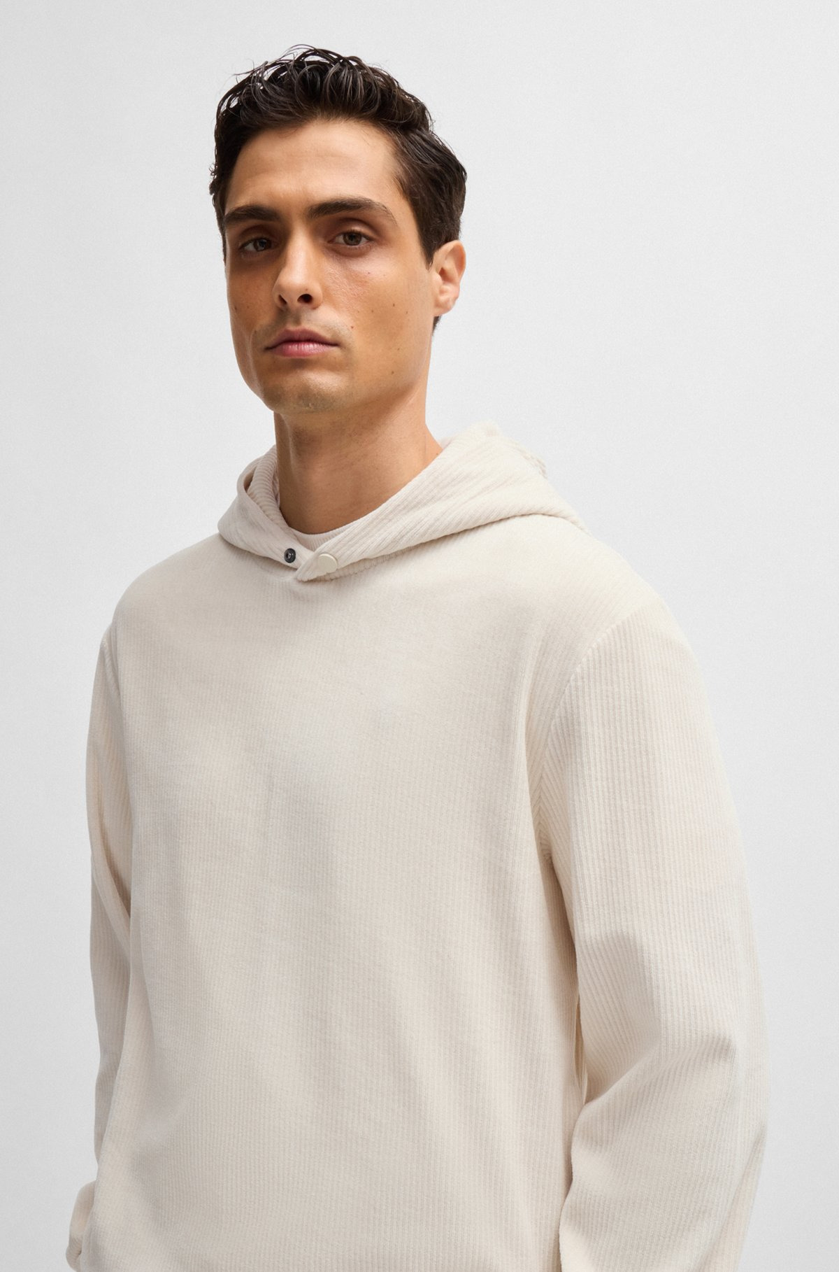 COTTON-CORDUROY HOODIE WITH PRESS-STUD HOOD - 3