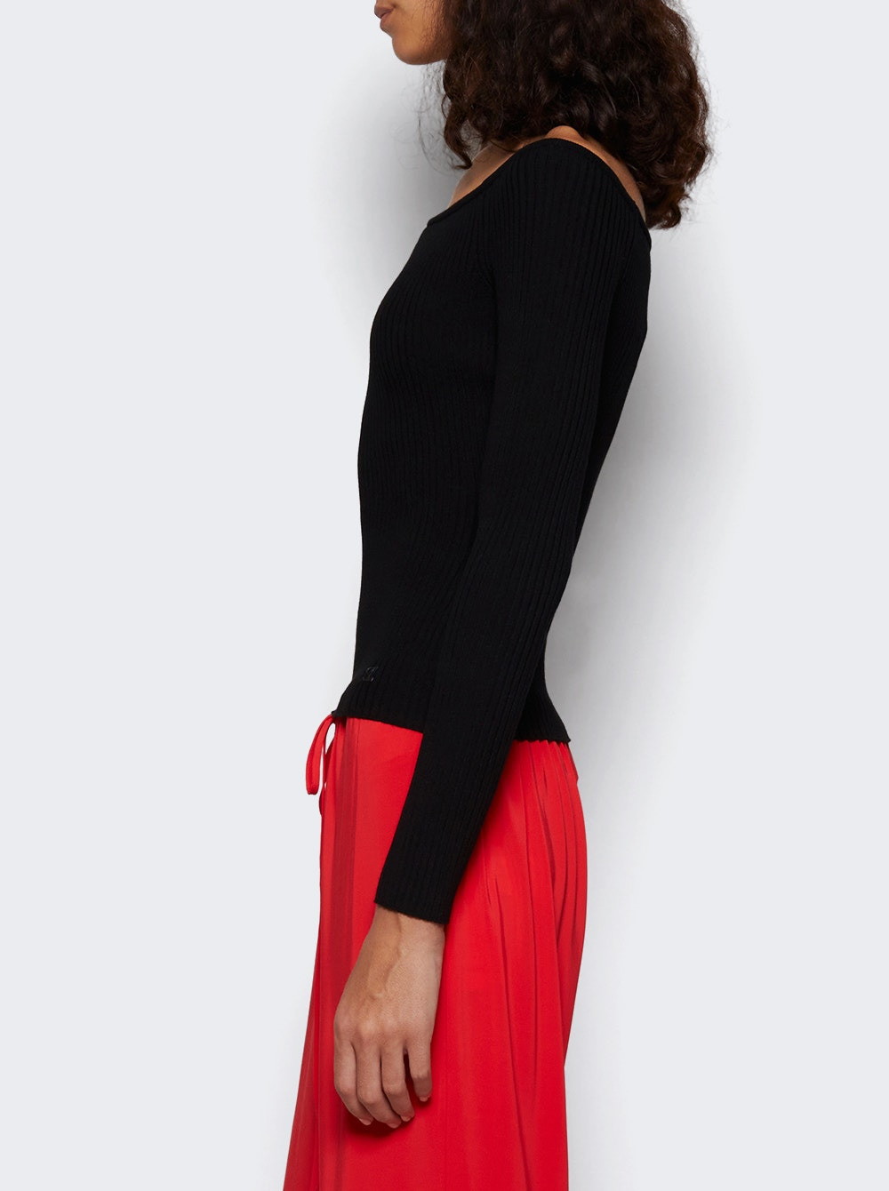 Off Shoulder Rib Knit Top Black - 3