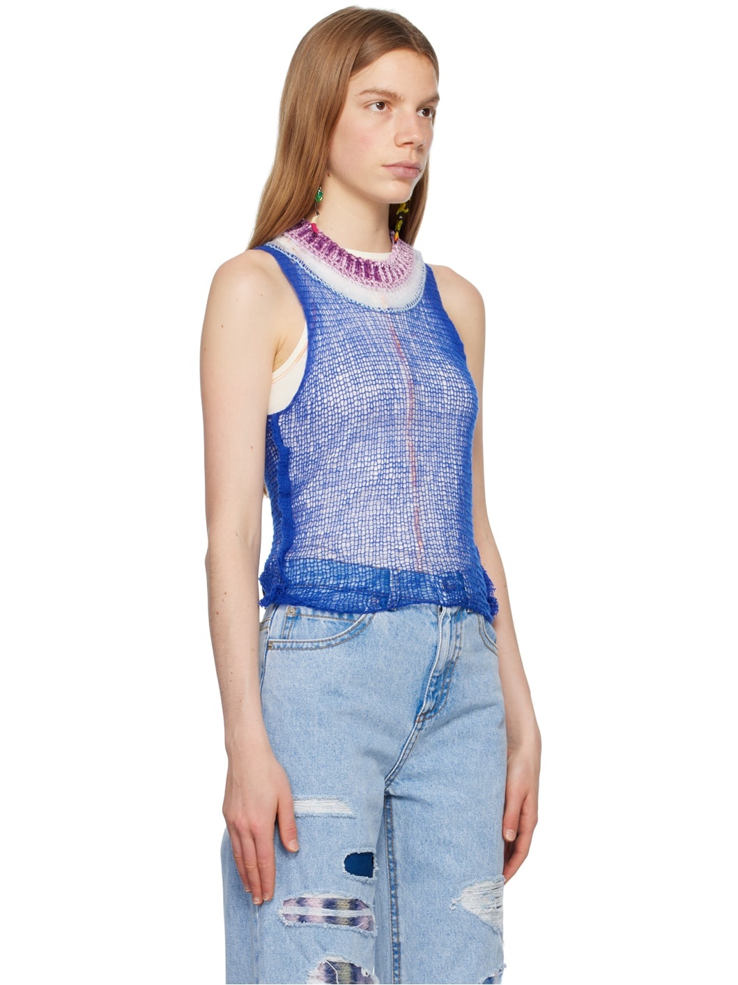 Blue Cutout Tank Top - 2