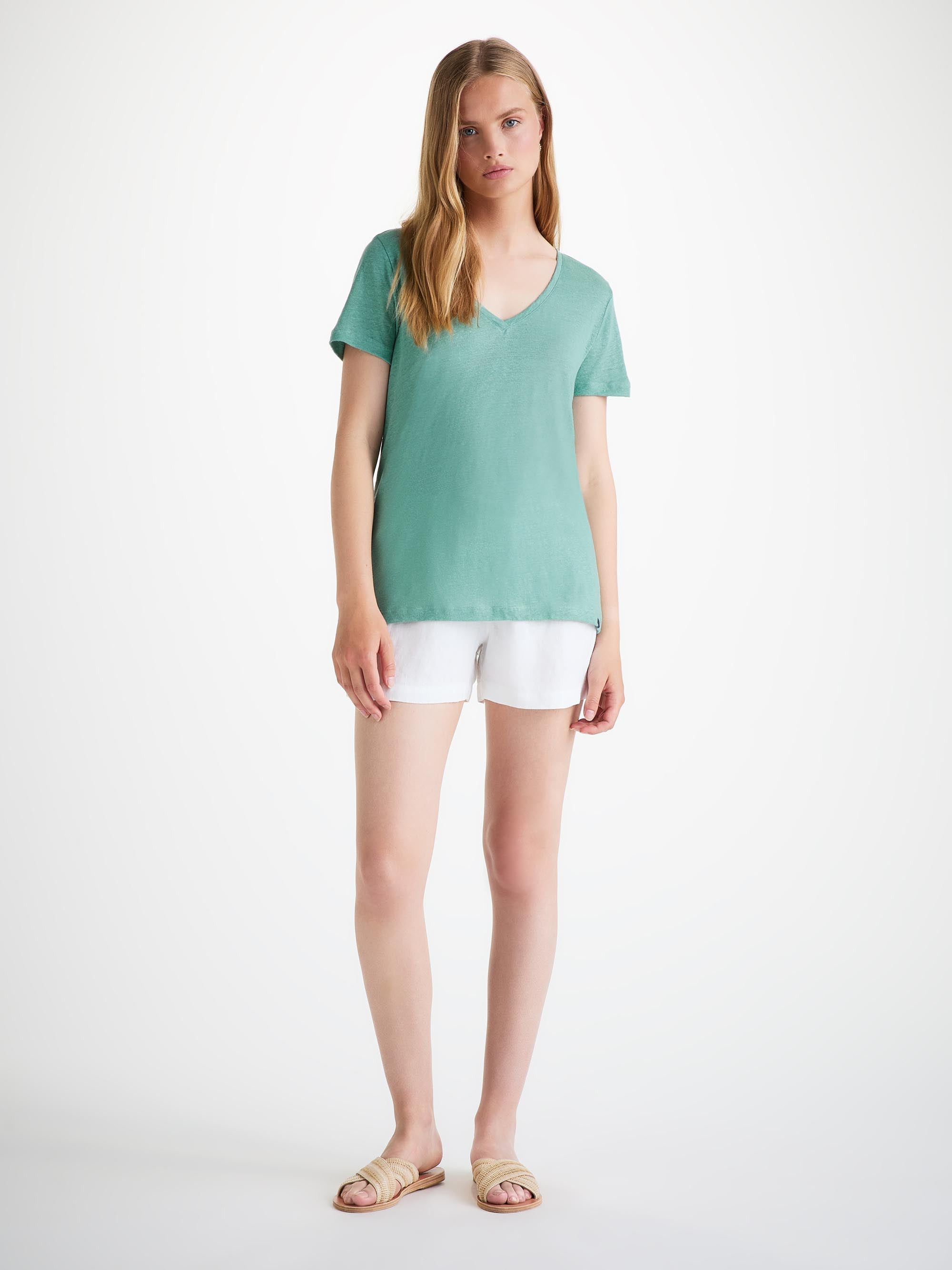 Women's V-Neck T-Shirt Jordan Linen Soft Aqua - 4