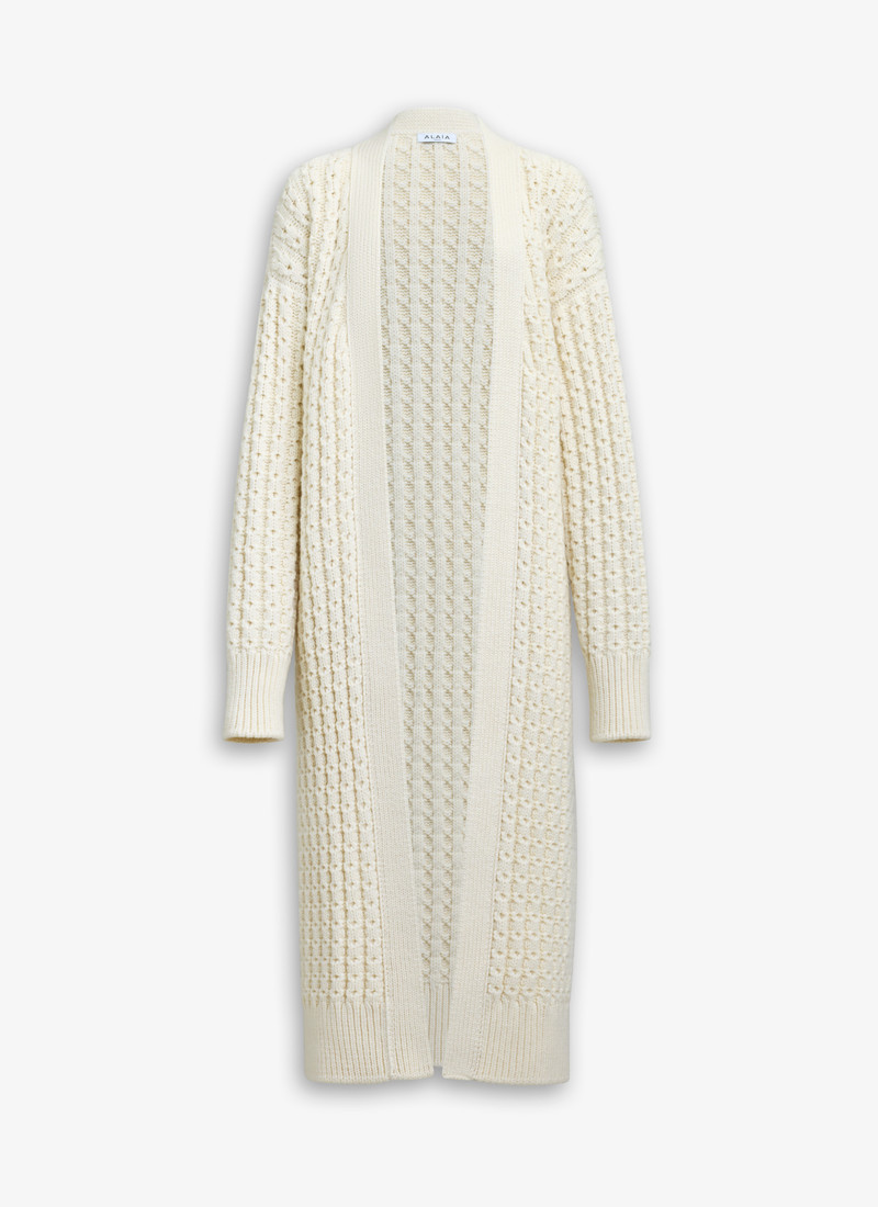 LONG HONEYCOMB WOOL CARDIGAN - 1