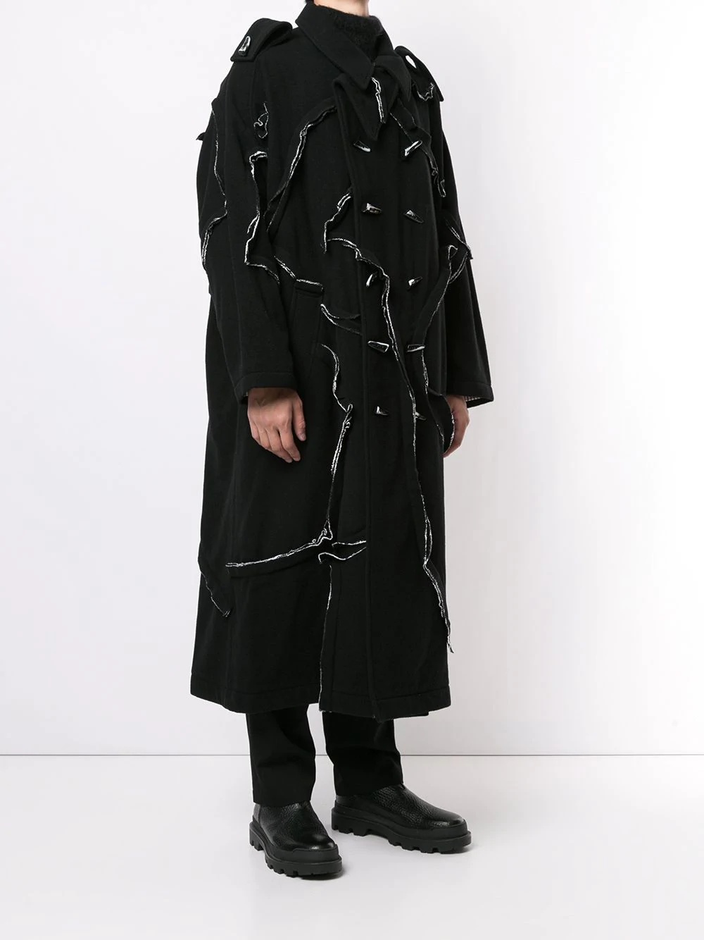 raw edge ruffle coat - 3