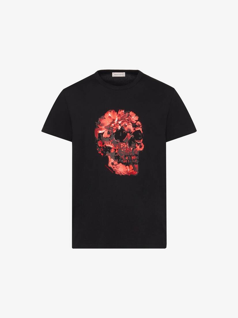 Men's Wax Flower Skull T-shirt in Black/red - 2