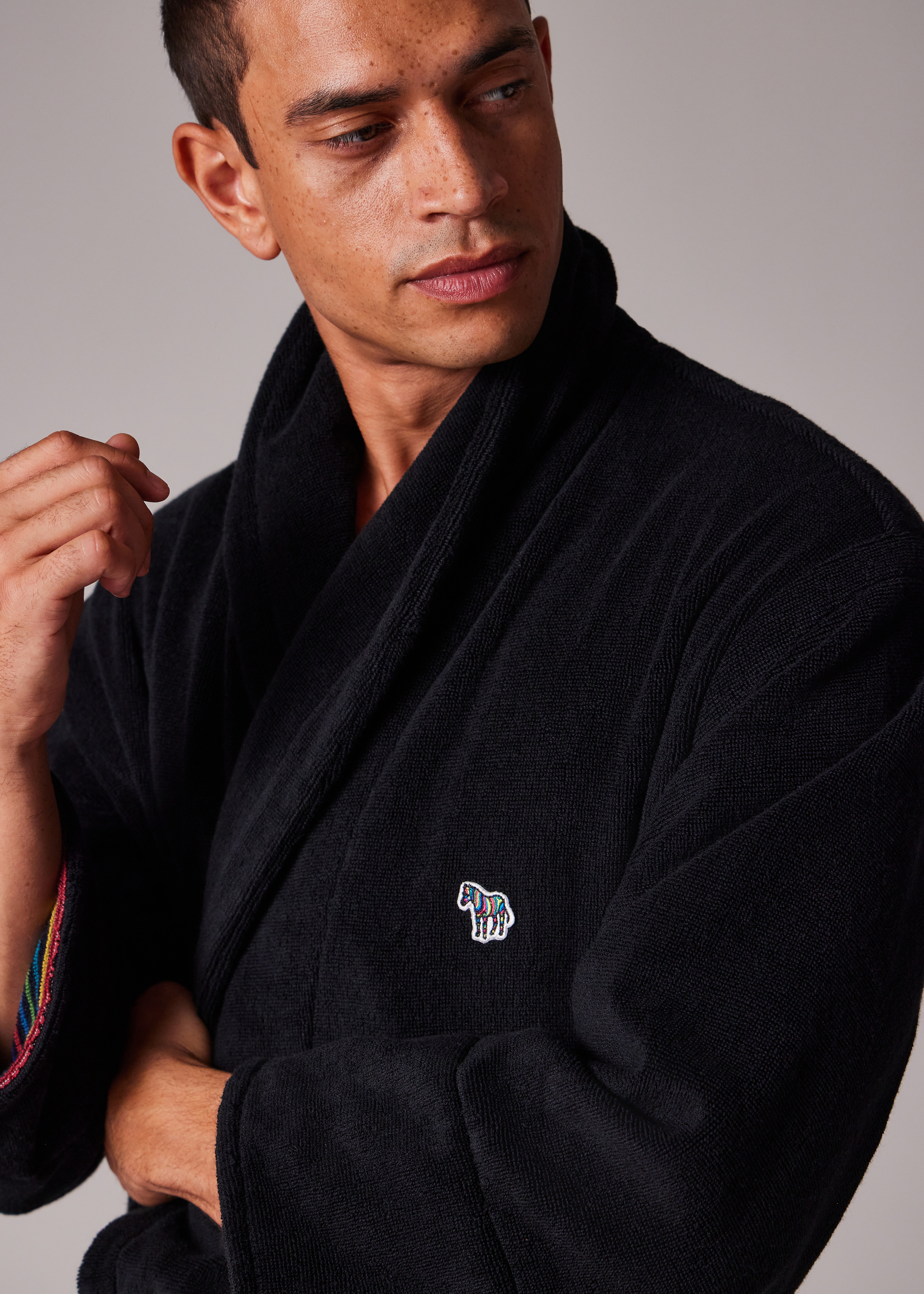 Black Zebra Logo Towelling Dressing Gown - 6