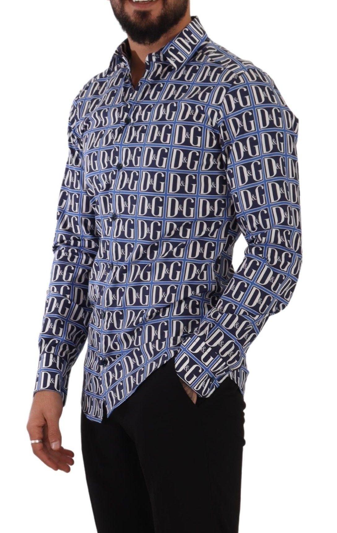 Dolce & Gabbana Blue Logo Mania Slim Fit Cotton Shirt - 5