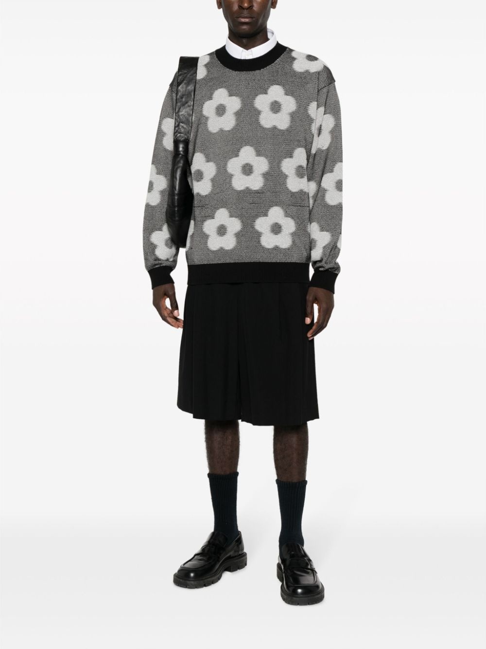 floral-intarsia knit cotton jumper - 2