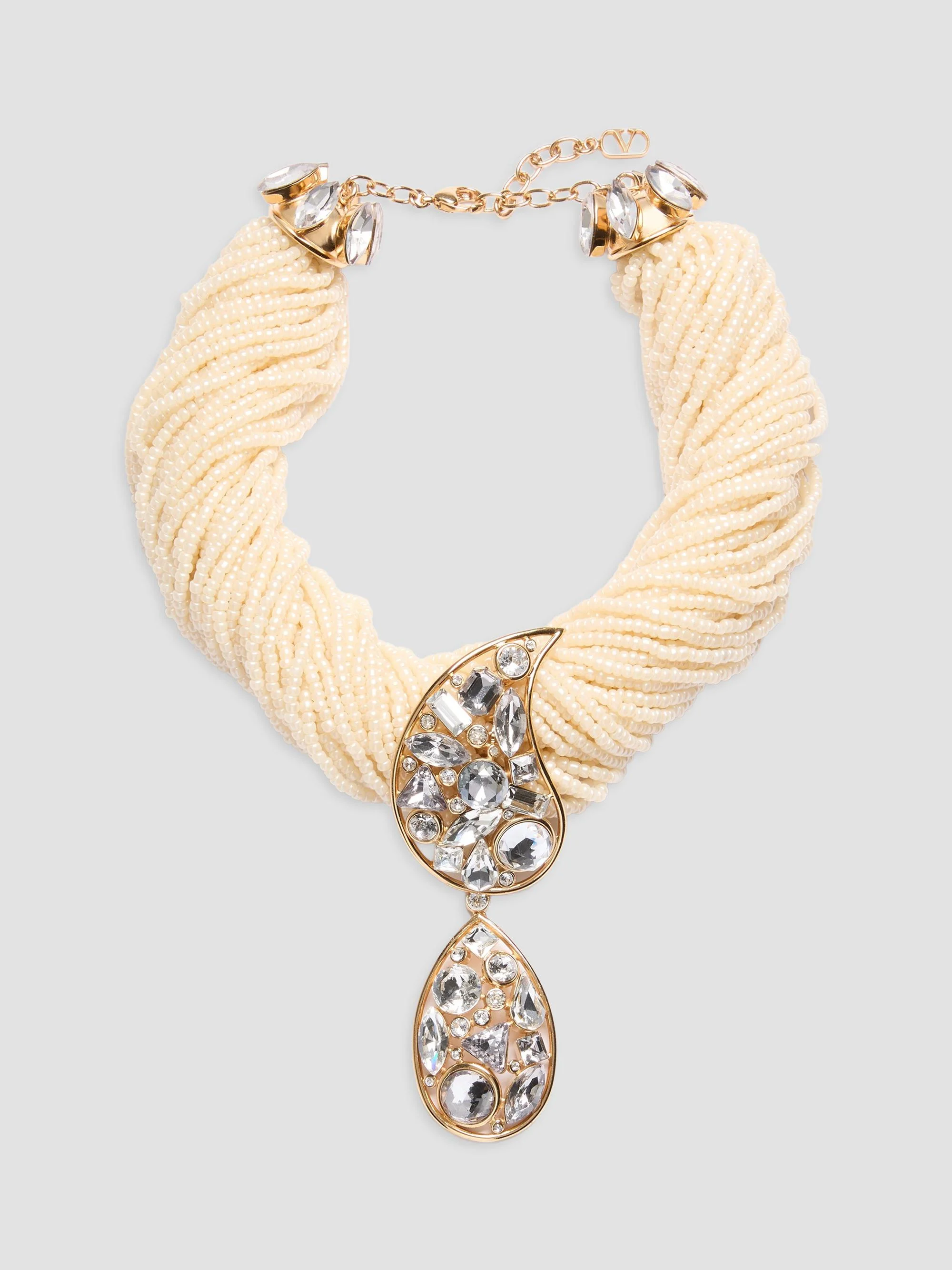 Women's Hypergoutte Torchon Necklace in Metal, Beads and Crystals - Gold Multicolor - 1