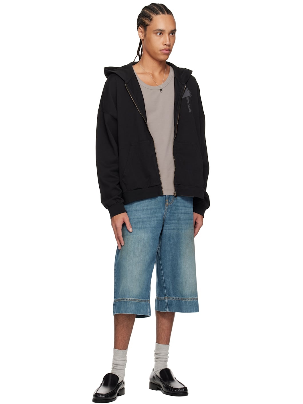 Blue Lasered Curved Logo Denim Shorts - 4