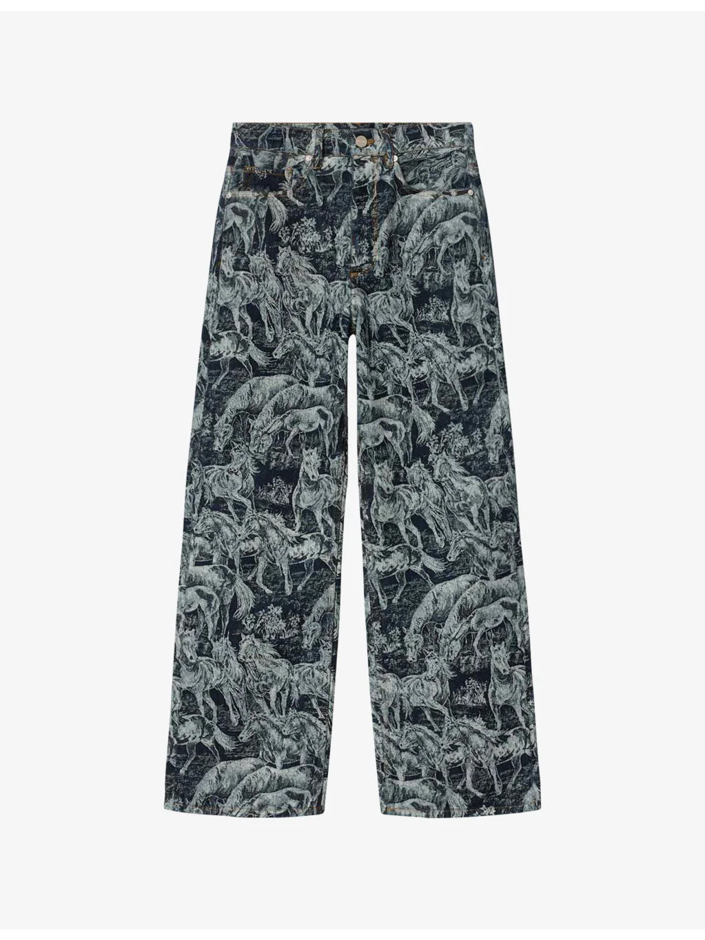 Blake Horse-Print Wide-Leg Mid-Rise Jeans - 1
