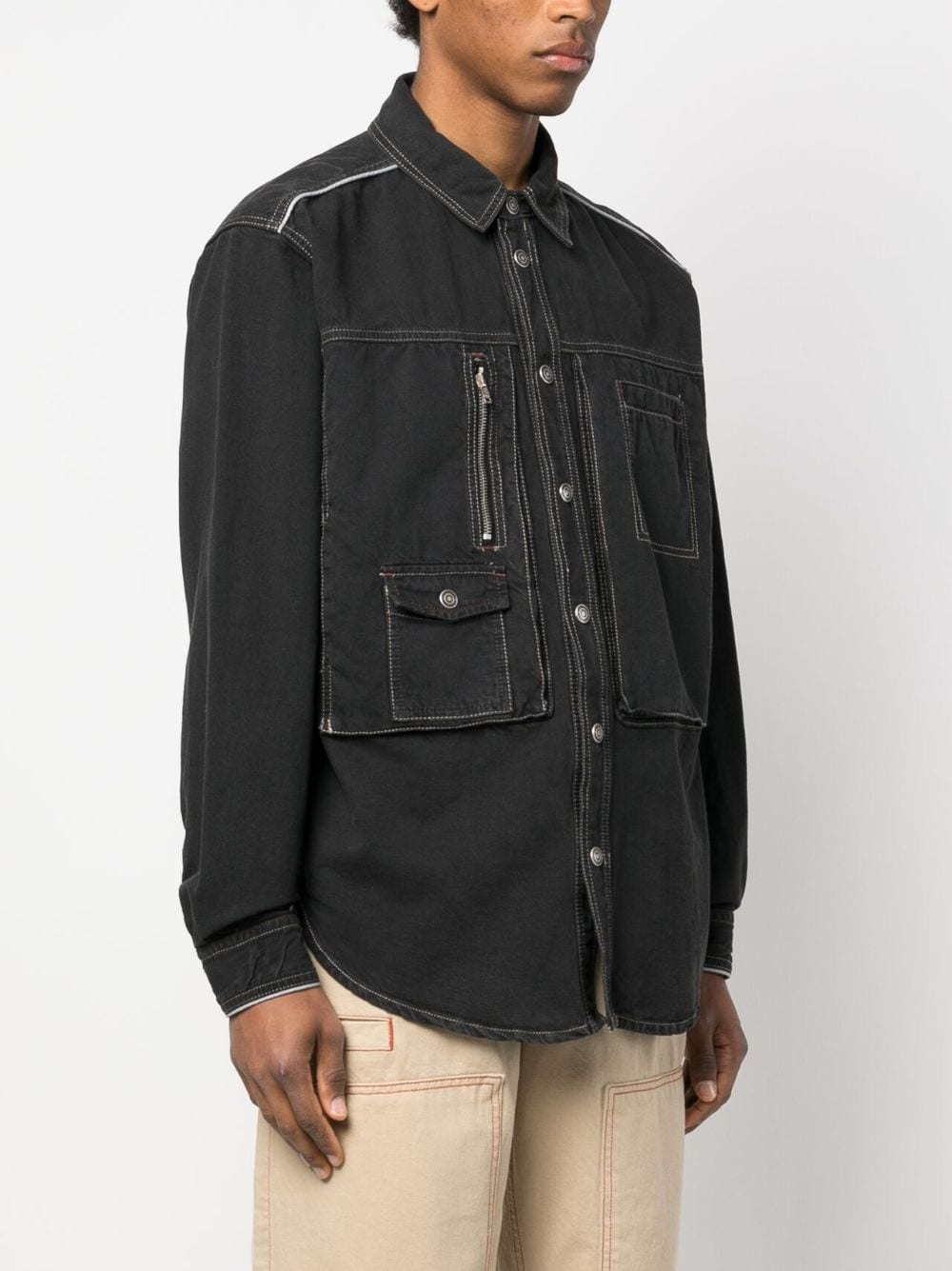 multiple-pockets shirt jacket - 3