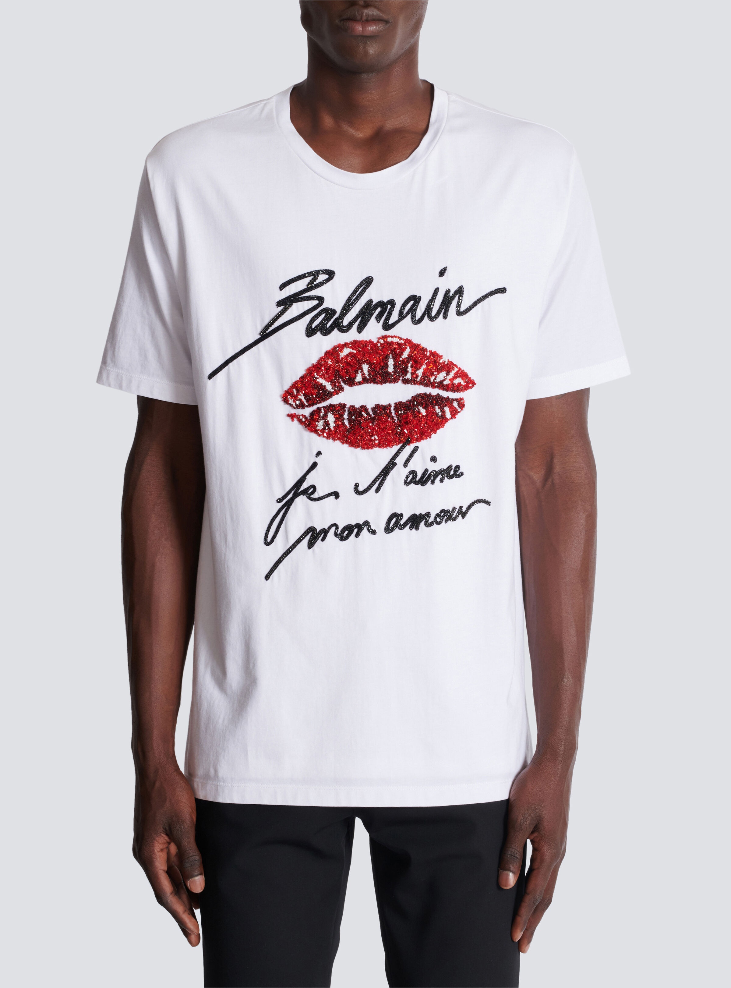 Embroidered T-shirt with Balmain "Love Letter" and Lips - 5