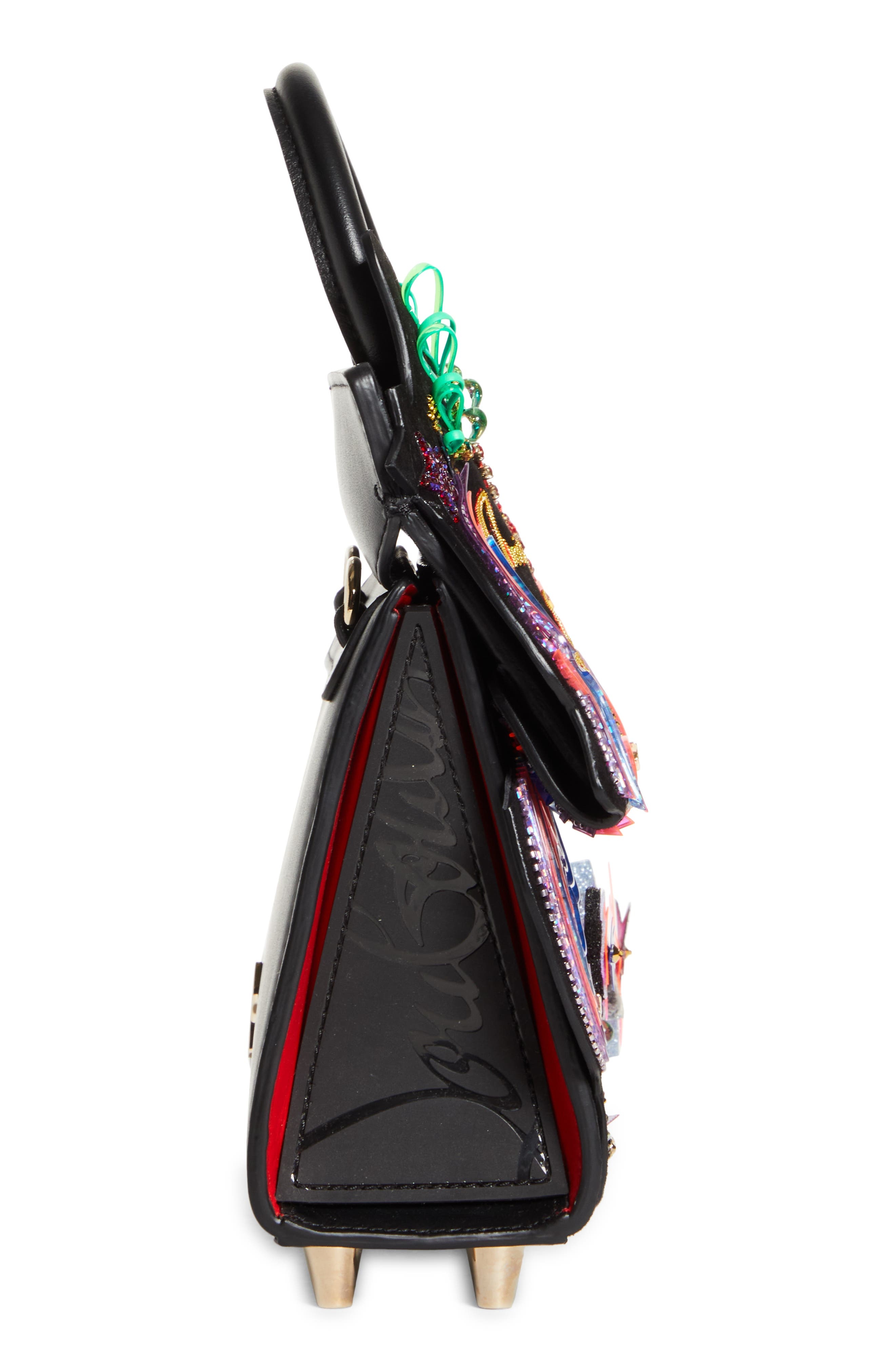 Christian Louboutin Mini Paloma Embellished Leather Top Handle Bag in Black-Multi/Black at Nordstrom - 5