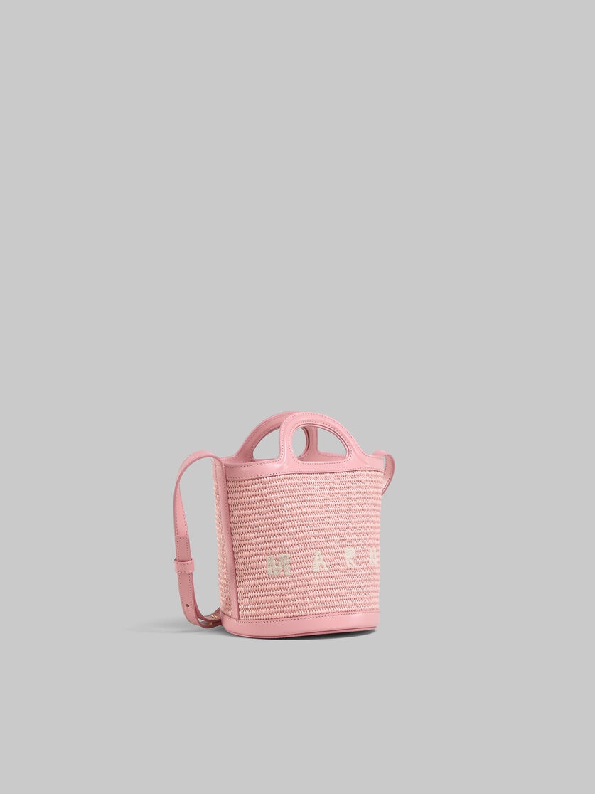 TROPICALIA SMALL BUCKET BAG IN PINK LEATHER AND RAFFIA-EFFECT FABRIC - 6