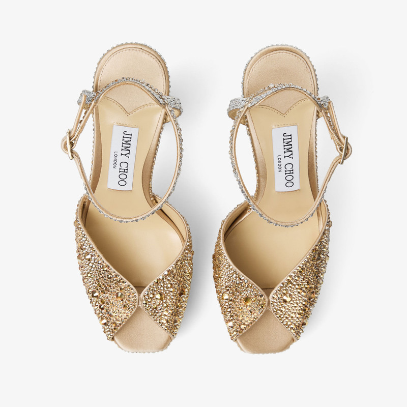 Sacaria Platform 120 Gold Satin Platform Sandals with Dégradé Crystals 5