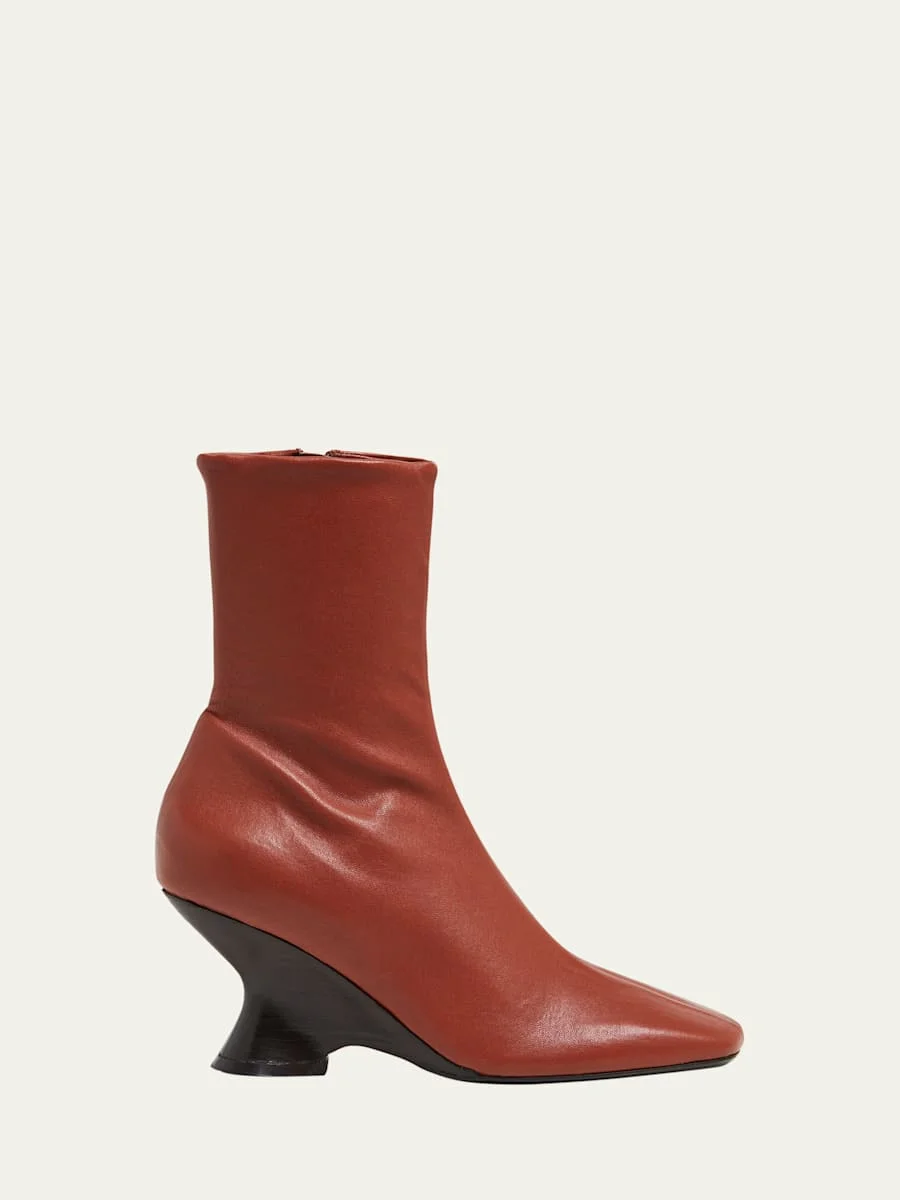 Leather Curved-Heel Booties - 1