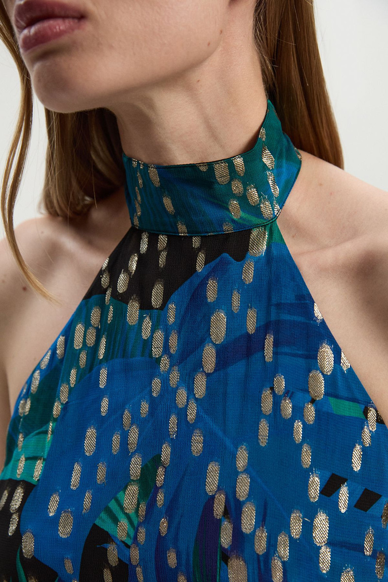 Viscose Metallic Palm Print Halter Neck Top 3