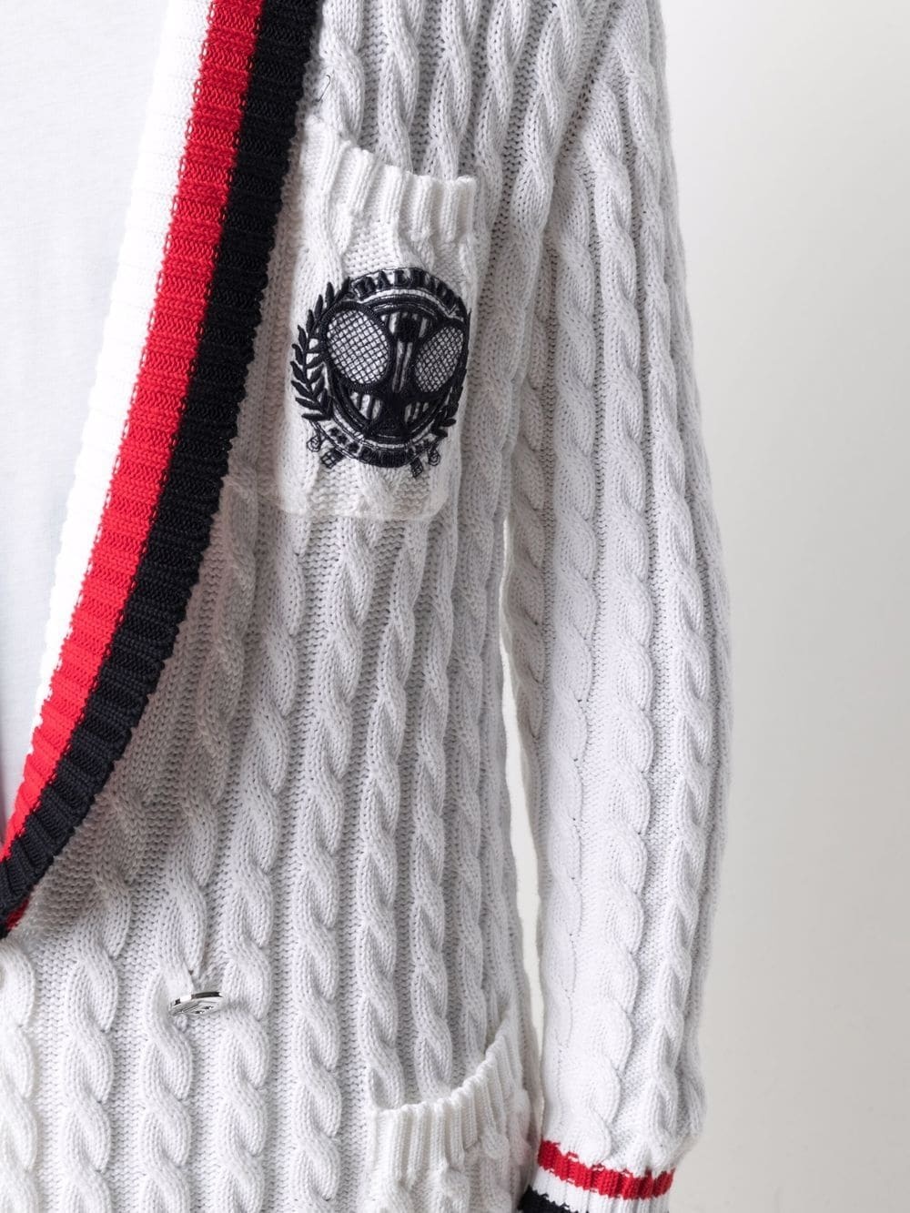 logo-embroidered cable knit cardigan - 5