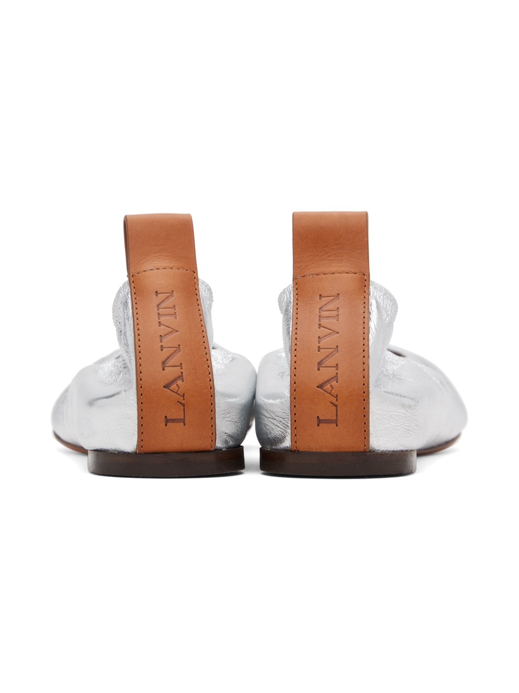 Silver Leather Ballerina Flats - 2