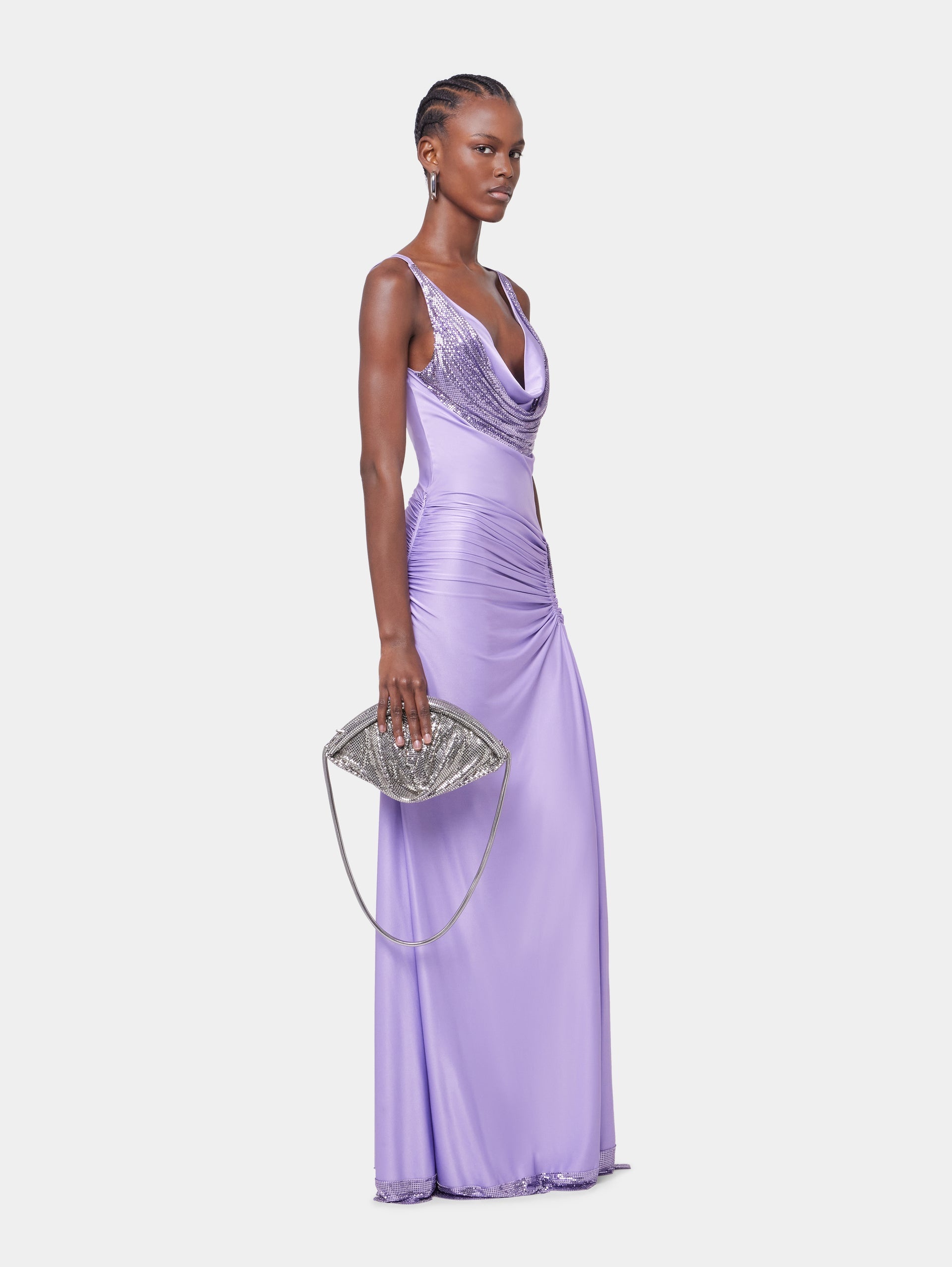 LAVENDER LONG DRESS IN MESH AND JERSEY - 2