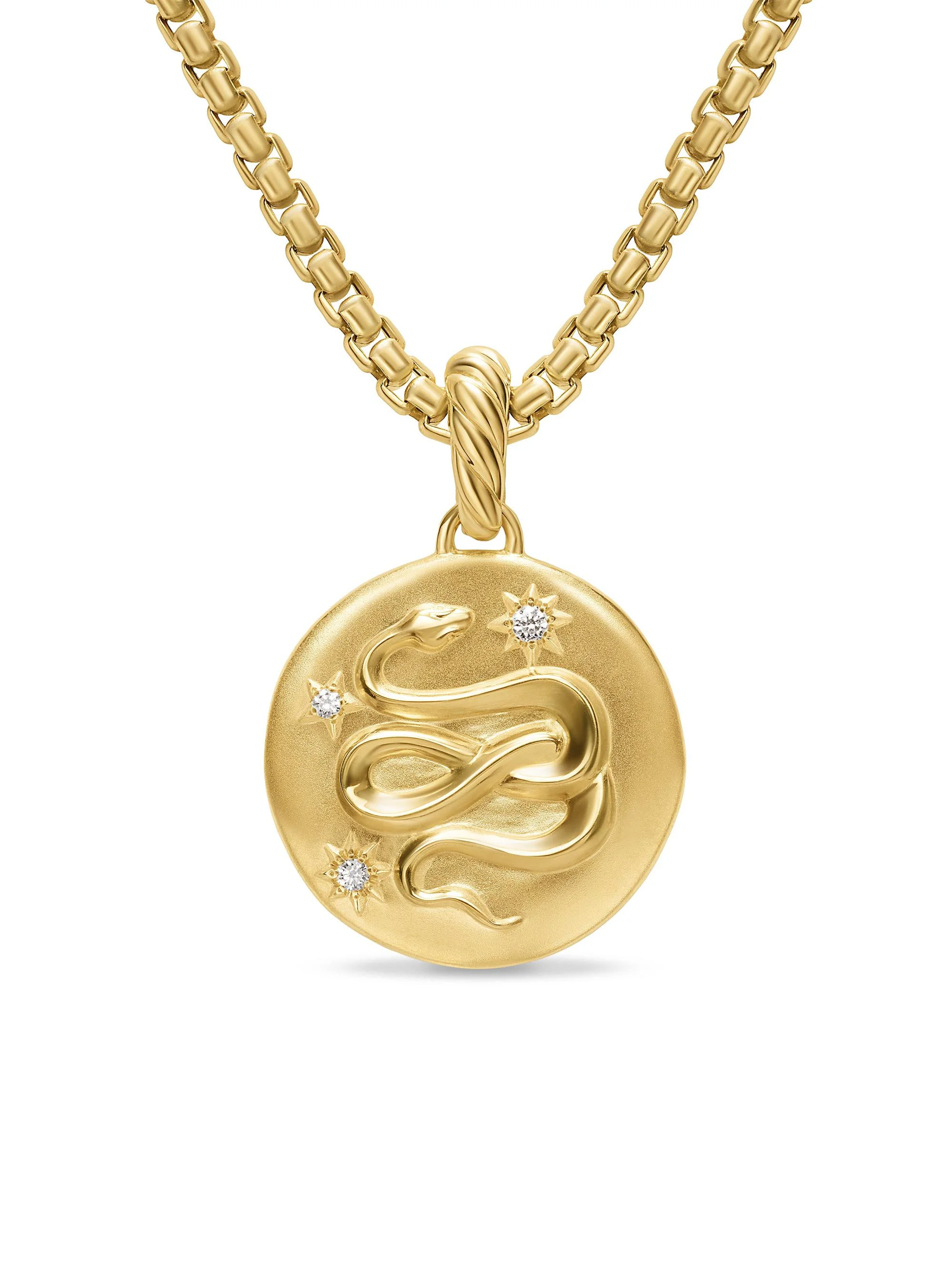 Women's Snake Amulet in 18K Yellow Gold with Diamonds, 18.8MM - Diamond - 1