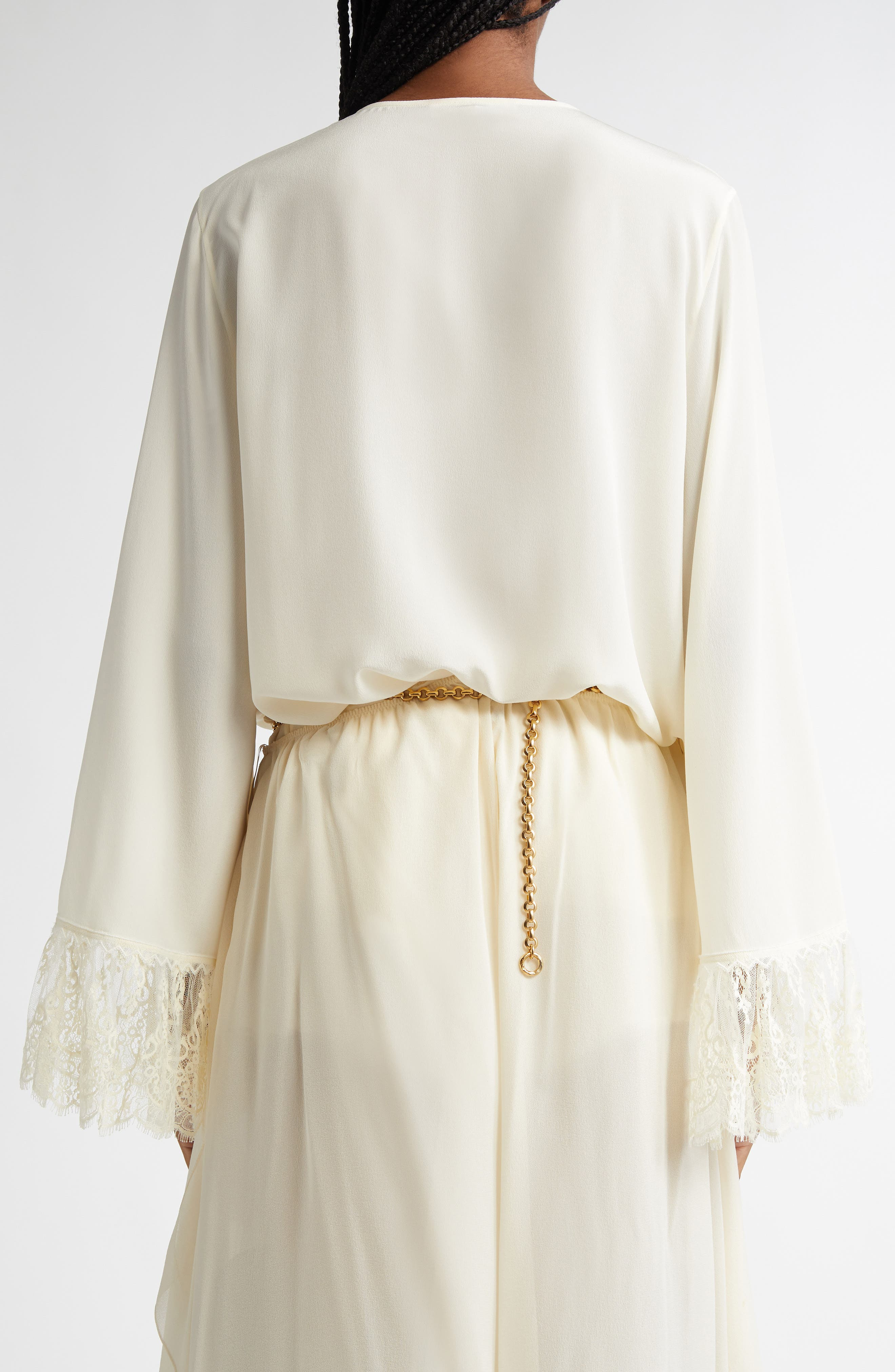 Chloé Lace Cuff Silk Crêpe de Chine Shirt in Coconut Milk at Nordstrom - 3