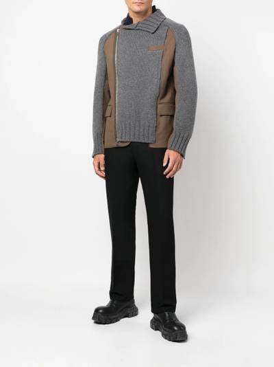 sacai zipped ribbed-knit panel cardigan outlook