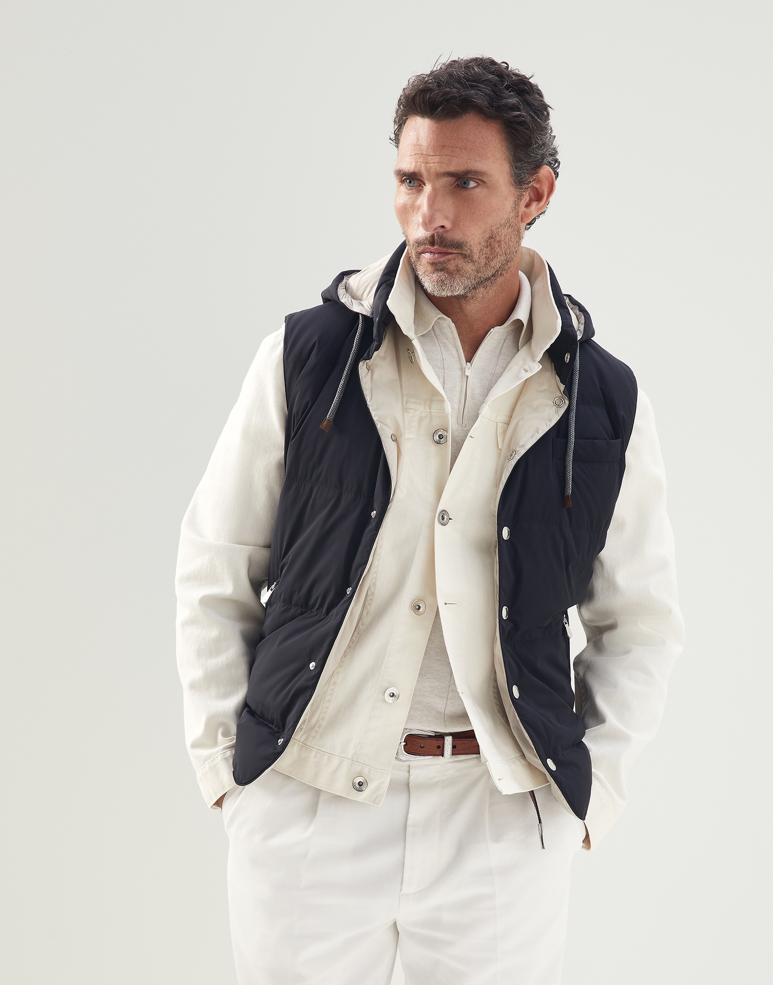 Bonded nylon down vest with detachable hood - 4