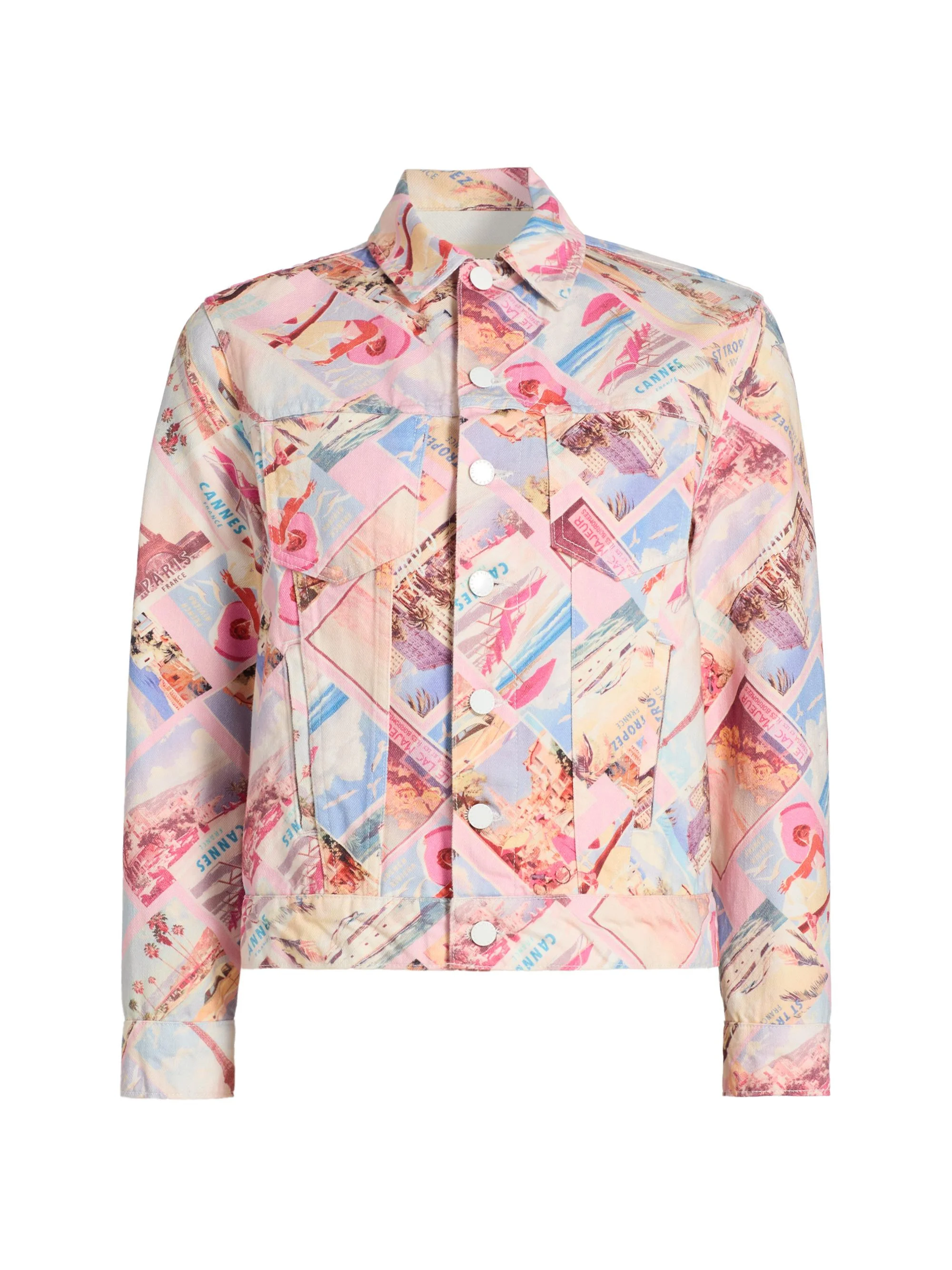 Women's Joey Postcard-Print Oversized Denim Jacket - Light Pink Postcard Print - 1
