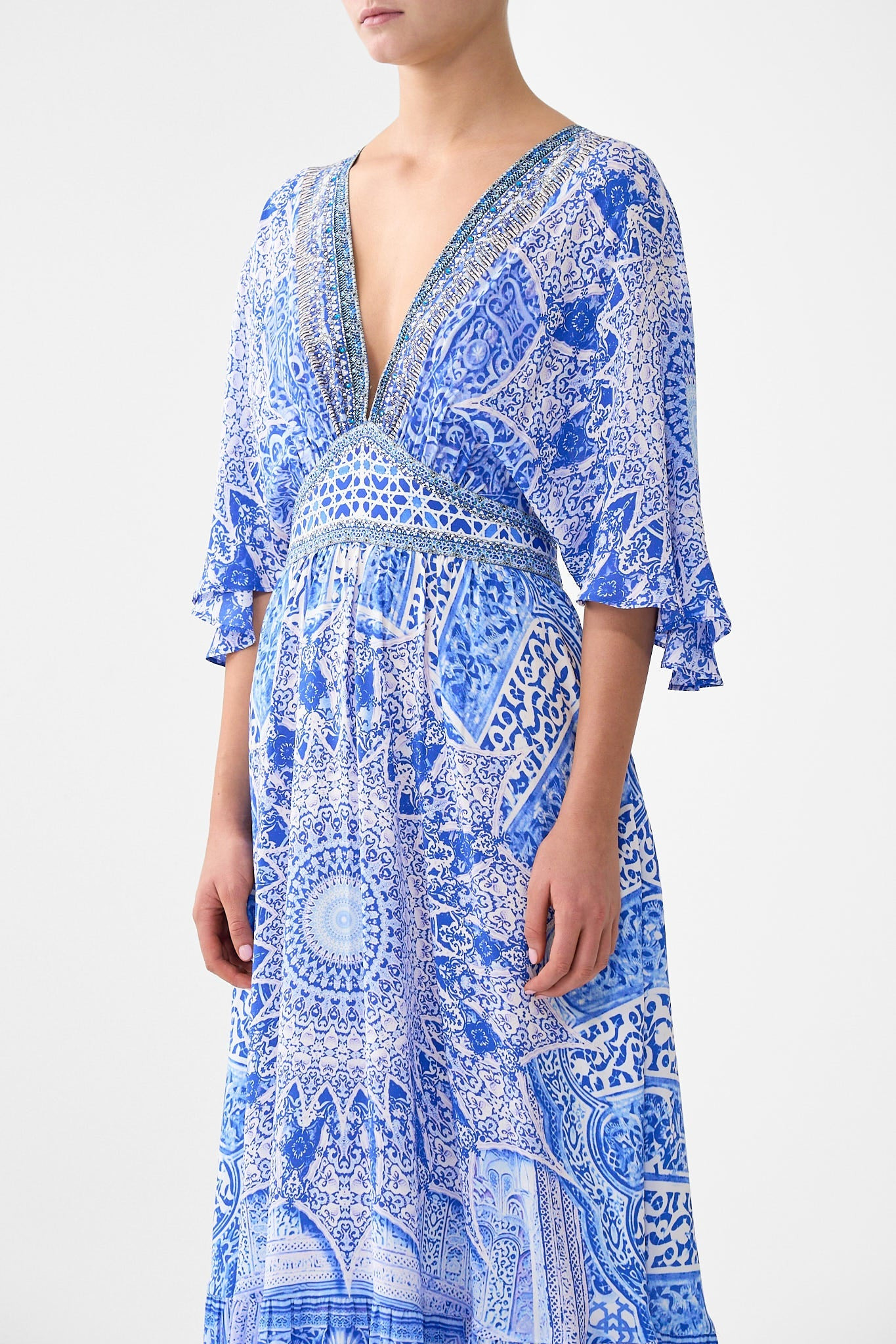 WAISTED DRESS WITH HEM RUFFLE - 5