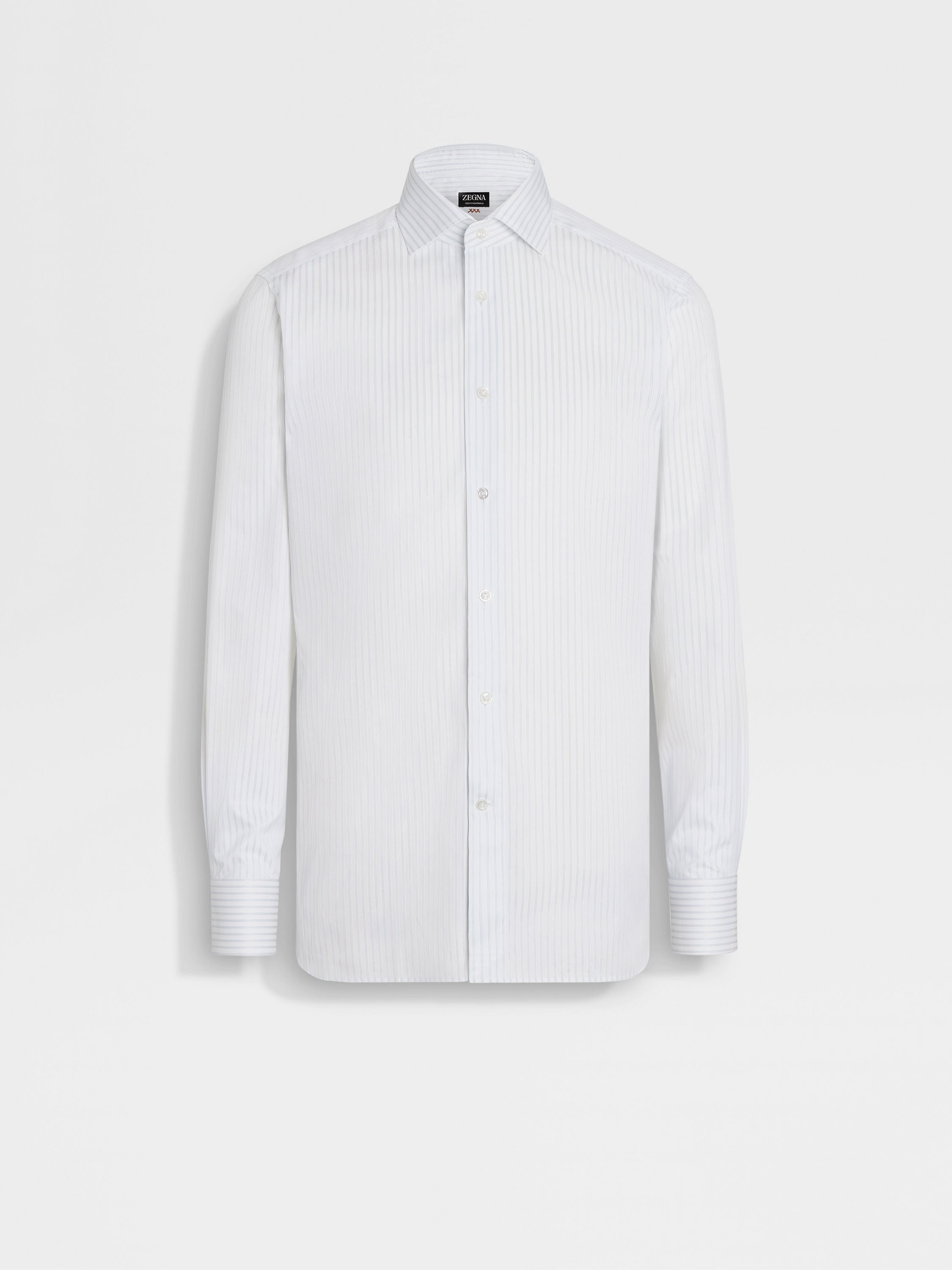 WHITE AND LIGHT GREY STRUCTURED STRIPED CENTOVENTIMILA COTTON SHIRT - 1