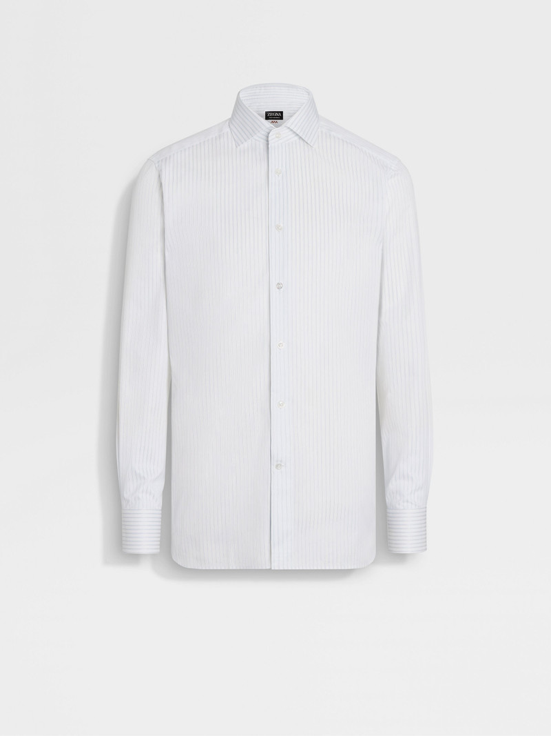 WHITE AND LIGHT GREY STRUCTURED STRIPED CENTOVENTIMILA COTTON SHIRT 1