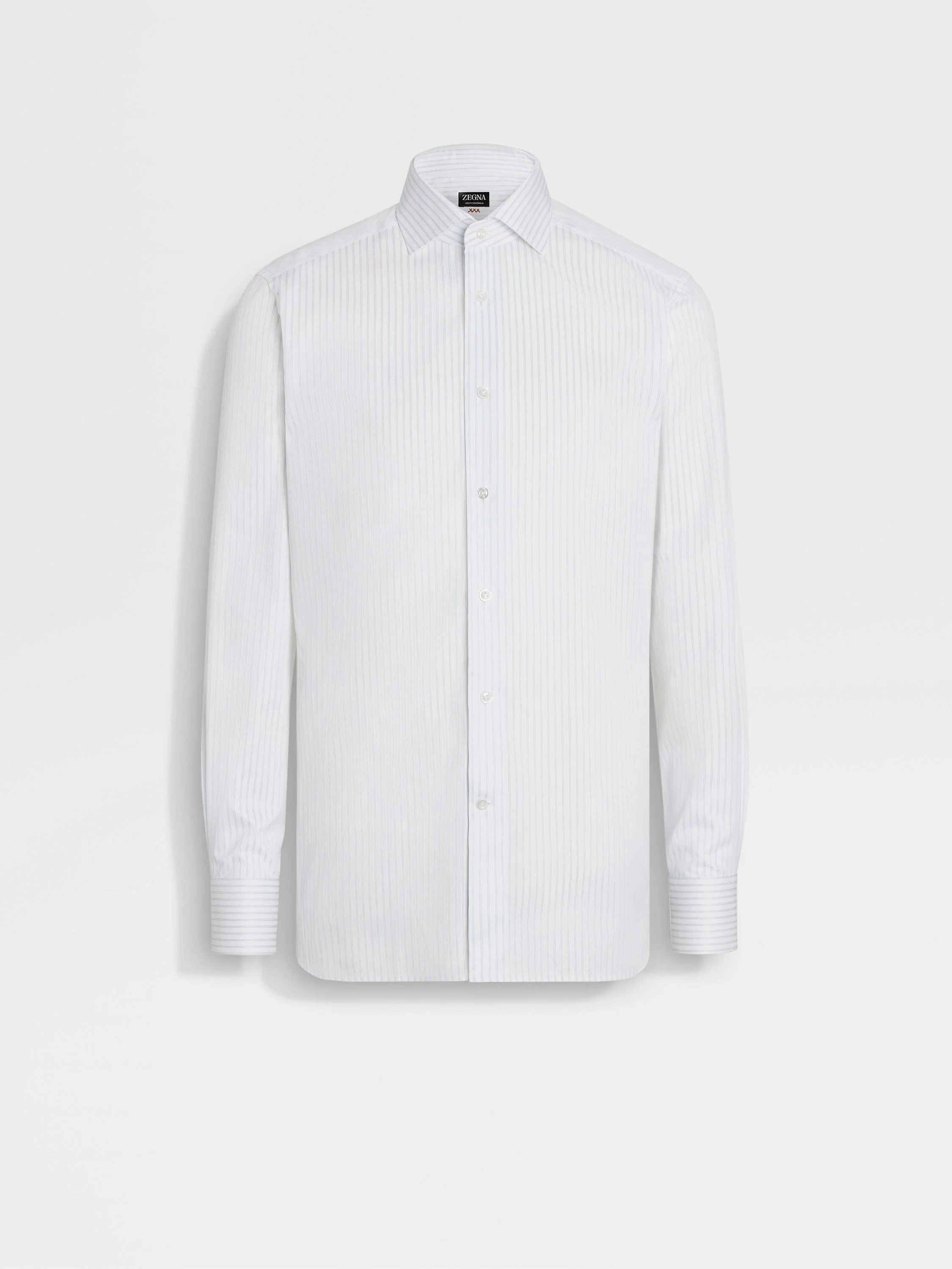 WHITE AND LIGHT GREY STRUCTURED STRIPED CENTOVENTIMILA COTTON SHIRT - 1