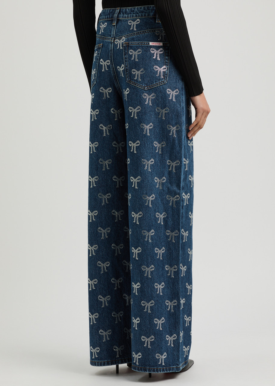 Self-portrait Bow-embellished Wide-leg Jeans - 3
