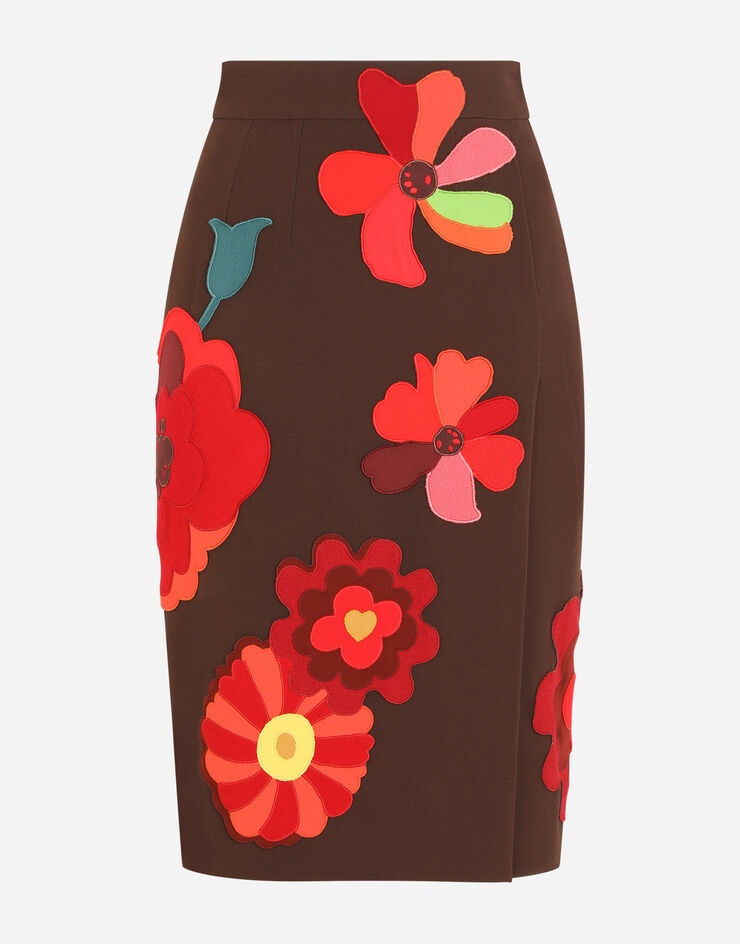 Cady midi skirt with floral patches and slit - 3