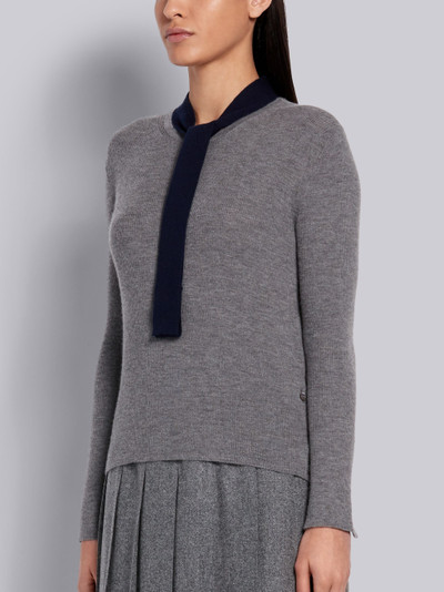 Thom Browne Medium Grey Cashmere Rib Neck Tie Crewneck Pullover outlook